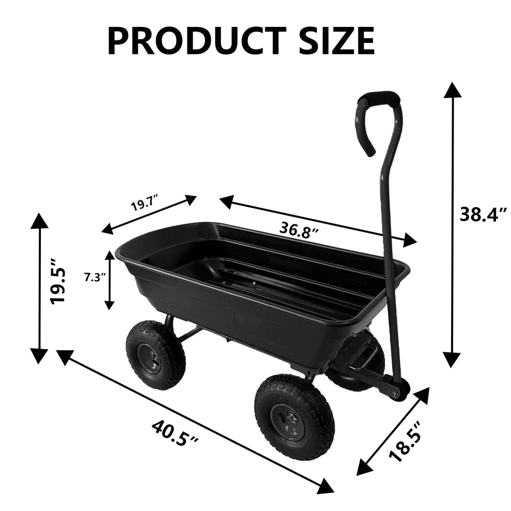 Garvee 600 Lbs Garden Dump Cart, Heavy Duty Outdoor Wagon with Quick Release & 10" Flat-Free Wheels for Yard, Soil & Tools – Black