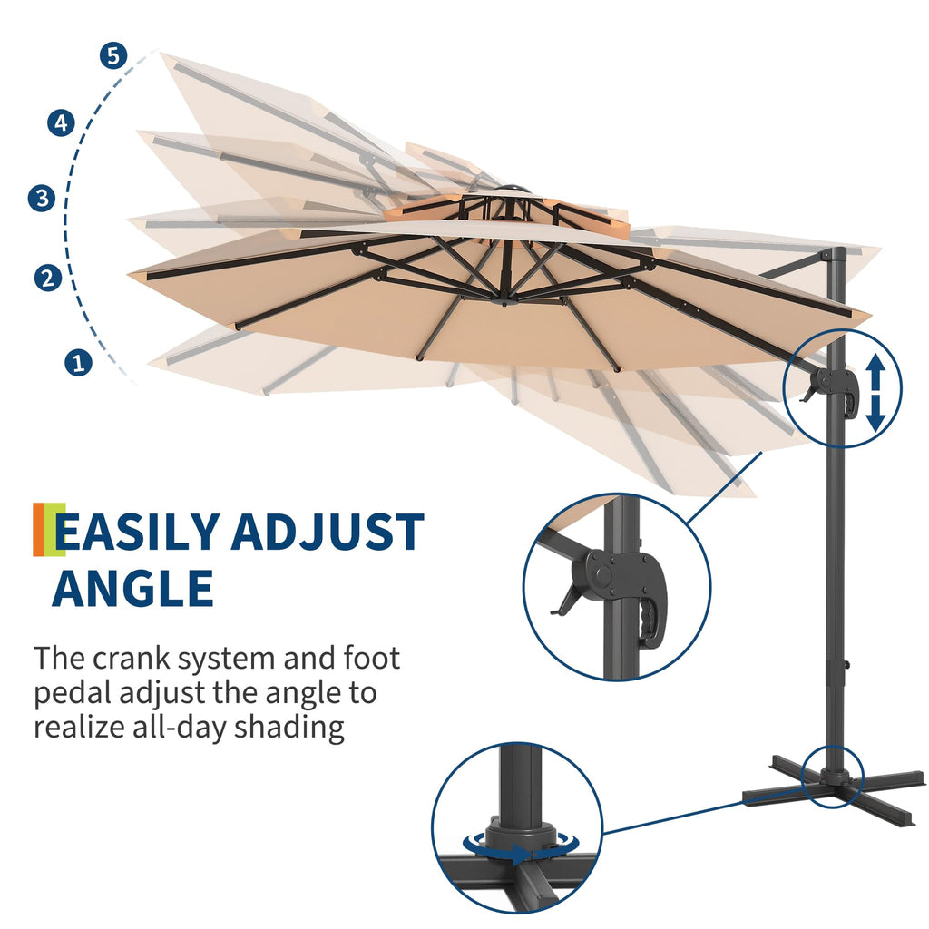 Garvee 10FT Offset Cantilever Patio Umbrella – 360° Rotation, Easy Tilt, UV Protection, Fade-Resistant Polyester – Large Outdoor Sun Shade Parasol for Pool, Deck, Garden, Backyard, Khaki
