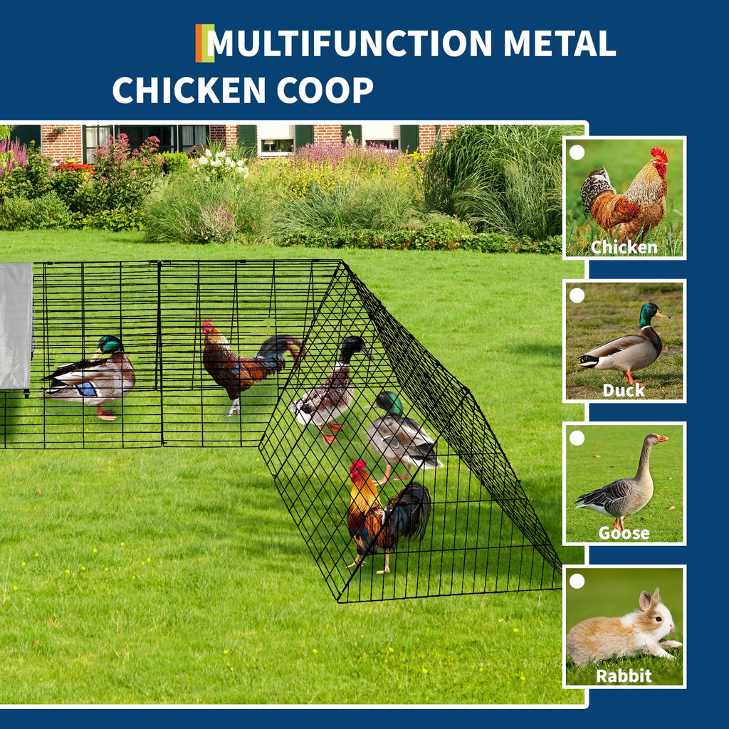 Garvee Large Metal Chicken Coop with Run - Heavy-Duty Outdoor Portable Chicken Tractor with Waterproof Cover, Predator-Proof Poultry Enclosure for Hens, Ducks, Rabbits