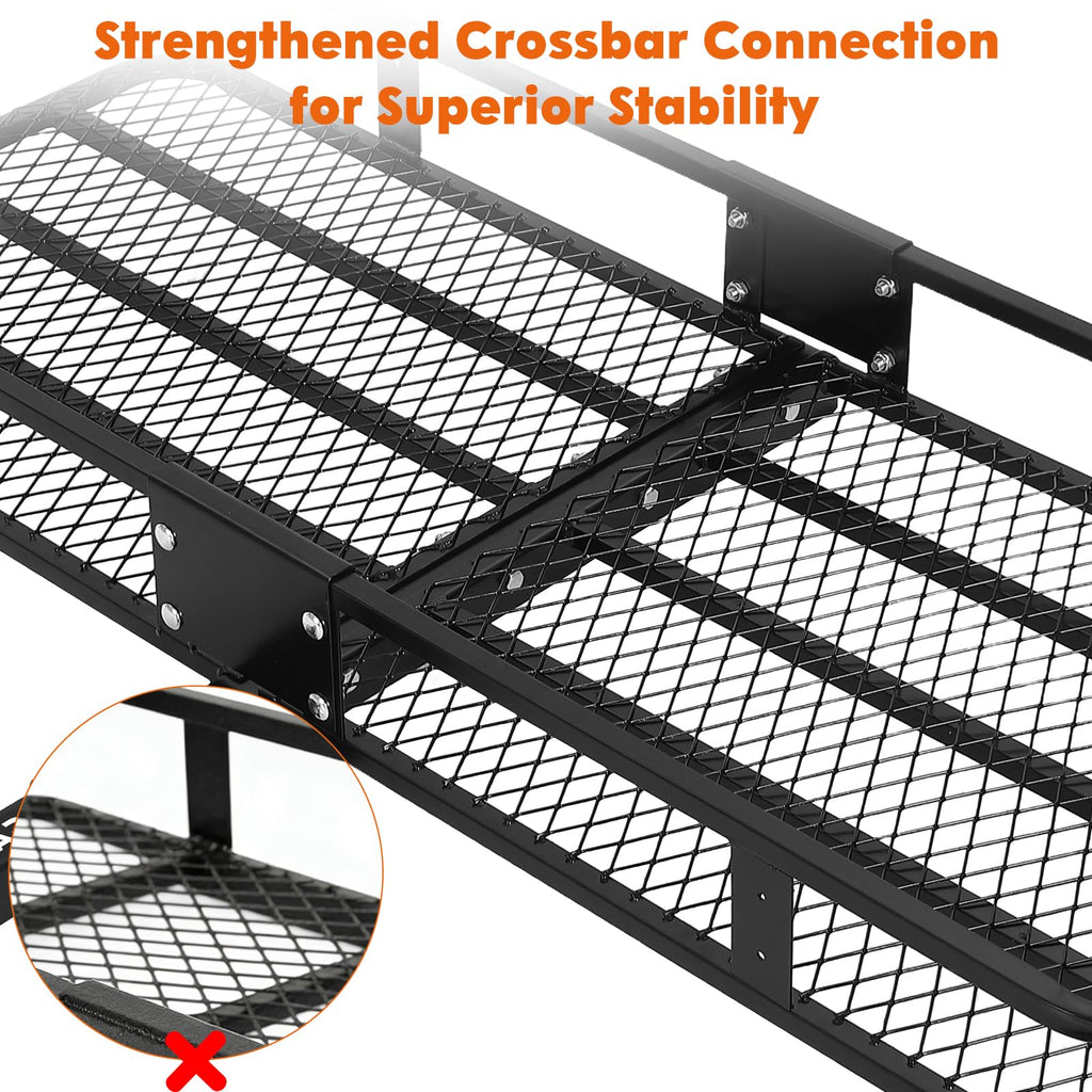 Garvee 60"x24"x6" Folding Hitch Mount Cargo Carrier Basket with 25 Cubic Feet Waterproof Cargo Bag (60" x 24" x 31") - 500 lbs Capacity, Folding Arm, Hitch Stabilizer, Net, and Straps