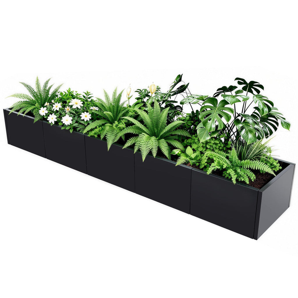 Garvee 68" x 12" x 18" Raised Garden Bed with Base, Modern Black Steel Planter Box, Bottomless Design for Drainage, Removable Dividers, Weather-Resistant Outdoor Garden Bed, Easy Assembly