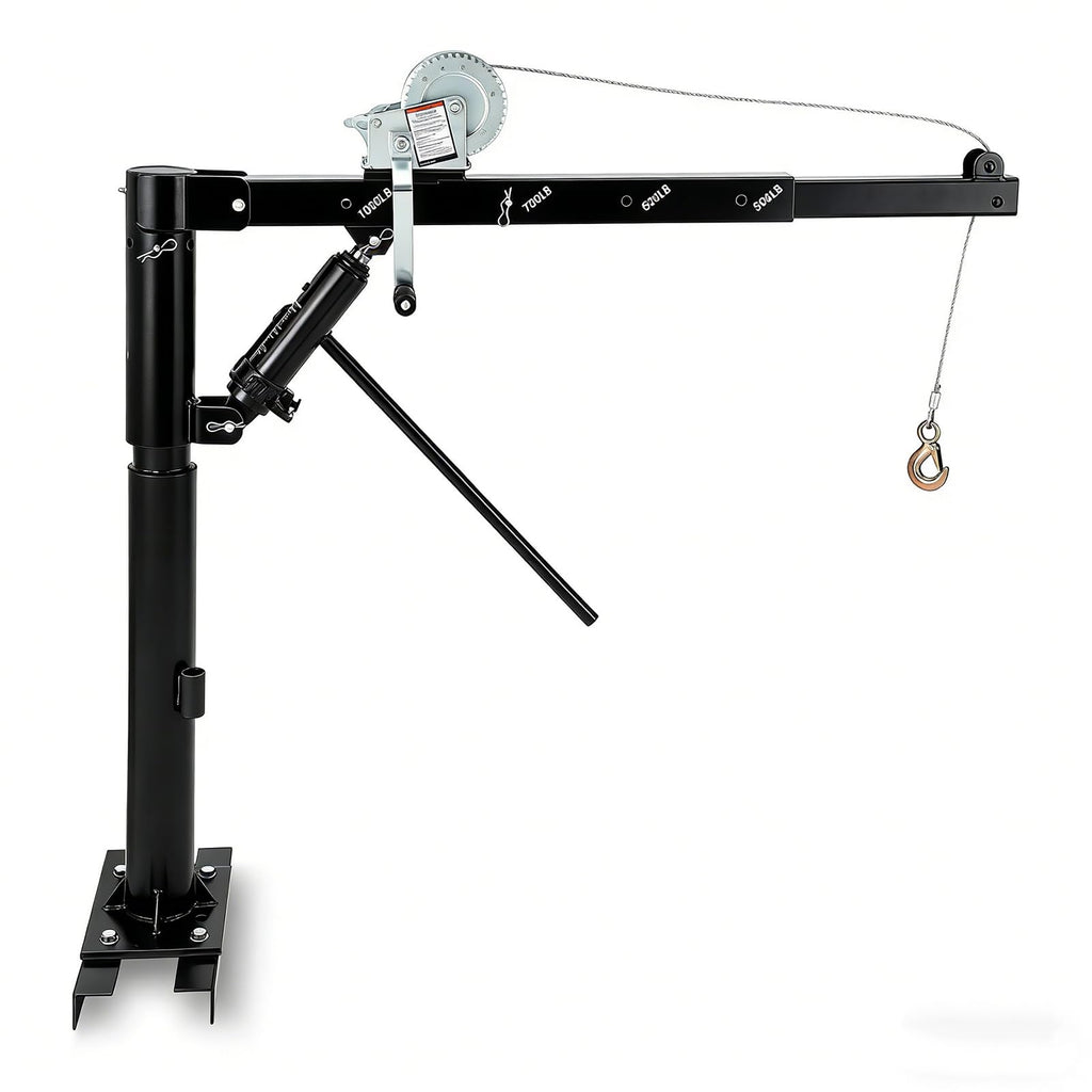 Garvee Pickup Truck Crane, 1000 lbs Capacity Hydraulic Hoist with 360° Swivel, Solid Steel Construction, and Adjustable Boom for Heavy-Duty Industrial Lifting, Black