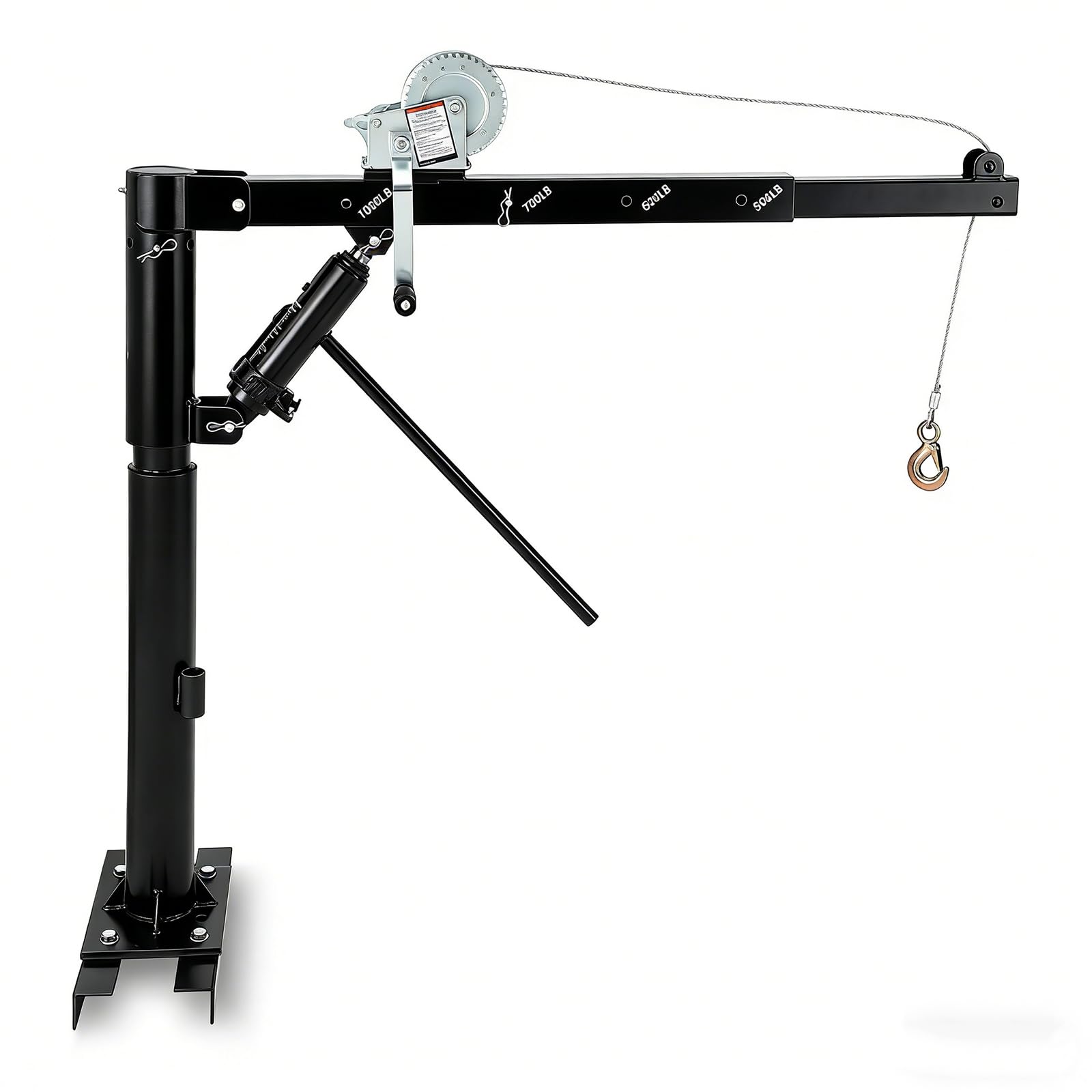 Garvee Pickup Truck Crane, 1000 lbs Capacity Hydraulic Hoist with 360° Swivel, Solid Steel Construction, and Adjustable Boom for Heavy-Duty Industrial Lifting, Black