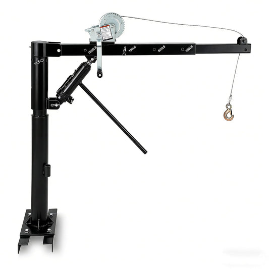 Garvee Pickup Truck Crane, 1000 lbs Capacity Hydraulic Hoist with 360° Swivel, Solid Steel Construction, and Adjustable Boom for Heavy-Duty Industrial Lifting, Black