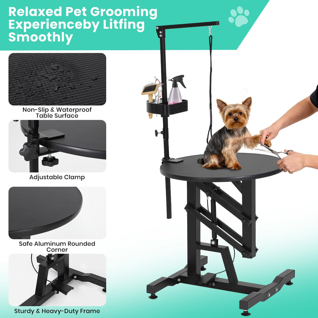 Garvee 24“ Hydraulic Lift Pet Grooming Table, Adjustable Cat Drying Rotating Desktop - Foldable, Adjustable Arm, Portable, Non-Slip Dog Grooming Table for Dogs at Home, Capacity 250 LBS