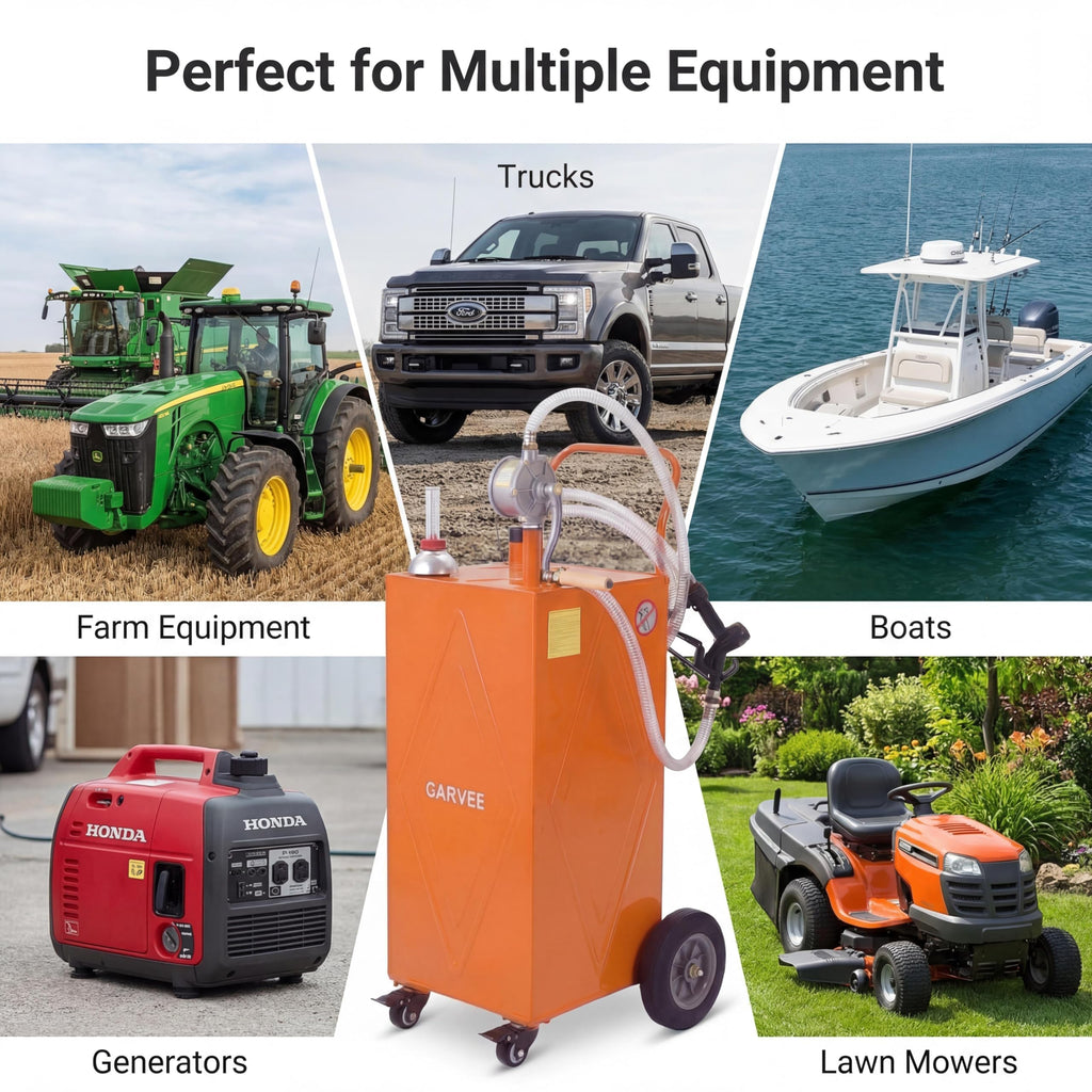 Garvee 30 Gallon Fuel Caddy with Manual Pump, Portable Fuel Transfer Tank on Wheels, Heavy Duty Gasoline & Diesel Storage Container for Trucks, Boats, ATVs, Lawn Mowers, Farm Equipment