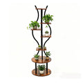 Garvee 57-Inch 7-Tier Plant Stand, Tall Metal Corner Plant Shelf with Wood-Look Shelves, Adjustable Feet and Anti-Tip Straps for Living Room, Balcony and Covered Patio, Black/Wood
