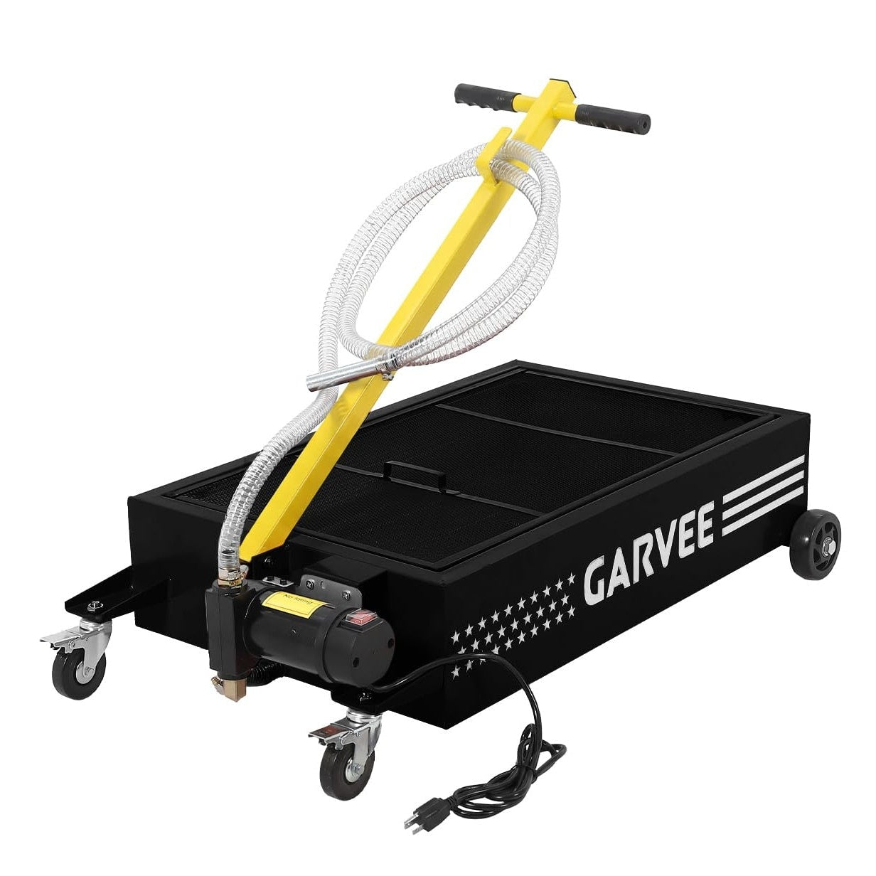 Garvee Low Profile Oil Drain Pan with 110V Electric Pump – 25 Gallon Heavy Duty Steel Waste Oil Collection Cart for Trucks, Cars, SUVs – Features 8.2 Ft Hose, Rolling Cart – Black Waistline Version