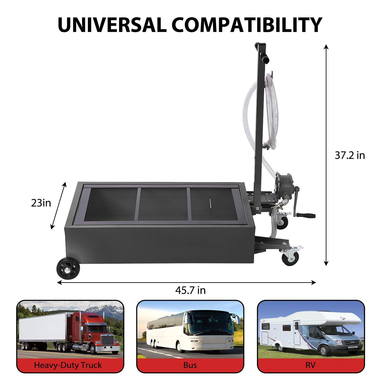 Garvee 20 Gallon Manual Low-Profile Oil Drain Pan, Large-Capacity Rolling Oil Drain Cart with Adjustable Handle, Hose, and Swivel Casters for Trucks, RVs, and SUVs, Black