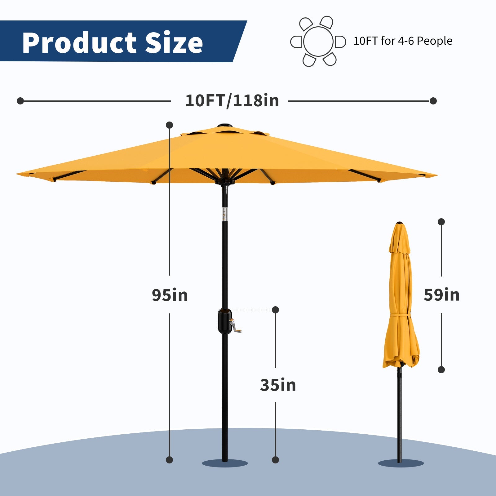Garvee 10 ft Outdoor Patio Umbrella with 8 Sturdy Ribs, Crank Lift, Push-Button Tilt & UV-Resistant Waterproof Canopy for Garden, Deck, Pool & Yard, Yellow