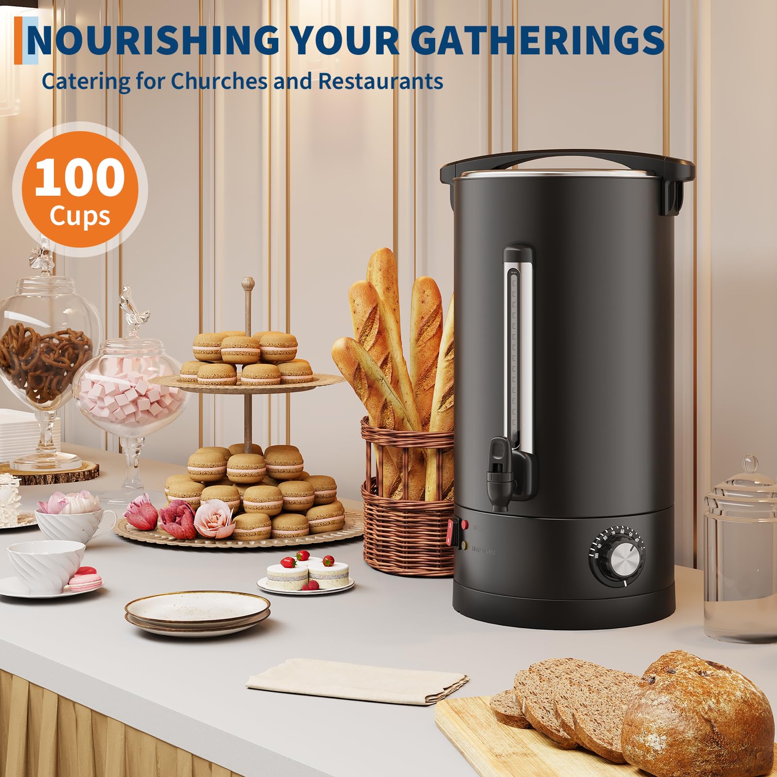 Garvee Large Capacity Commercial Coffee Urn – 14L Stainless Steel Double Wall Electric Hot Beverage Dispenser, Fast Heating, Drip-Free Faucet – Perfect for Catering, Buffet, Office, Party – Specification: 14L