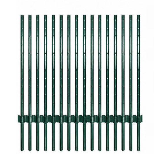 Garvee 5ft Heavy Duty U-Channel Metal Fence Posts (15-Pack) - No-Dig Steel Fencing Stakes with Anchor Plates for Garden Wire Mesh & Yard Borders (4ft Above Ground, Green)