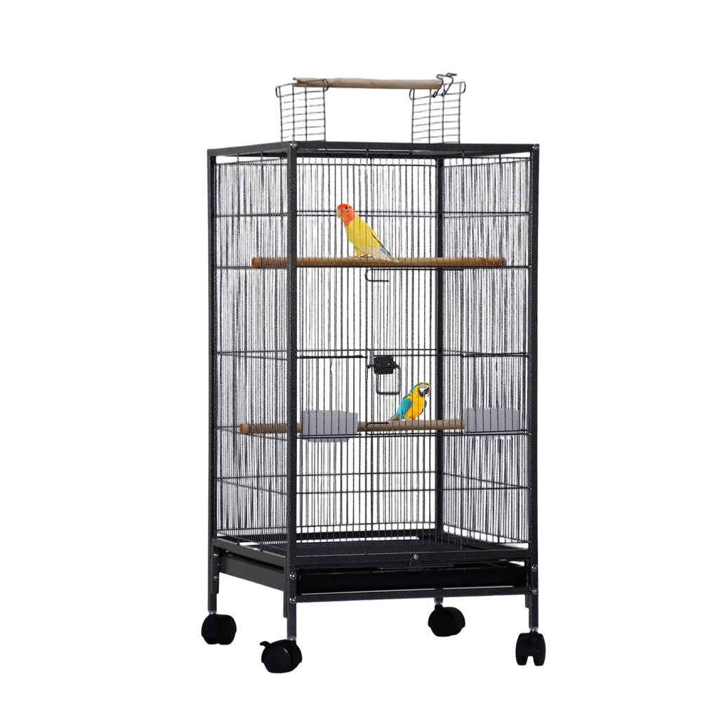 Garvee Spacious Metal Bird Cage with Open Play Top – Large Parrot Cage on Rolling Stand – Easy-Clean Slide-Out Tray – Ideal for Budgies, Parakeets, Cockatiels, Finches – Black, 45.5x45.5x100.5cm