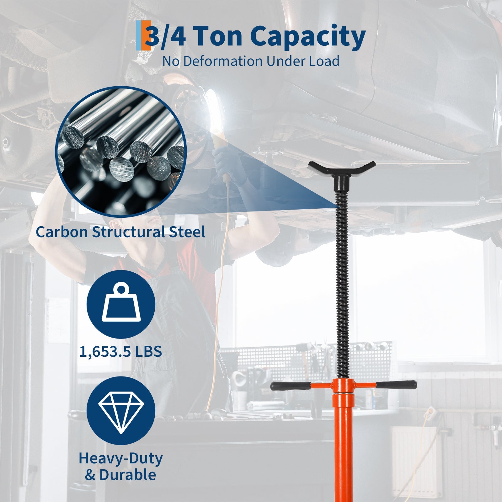 Garvee Adjustable Under Hoist Support Stand – 3/4 Ton (1653 lbs) Capacity – Heavy Duty Screw Jack – 52-76 Inch Height Range – For Vehicle Lifting & Maintenance – Round Bottom (1340-1930mm), Orange