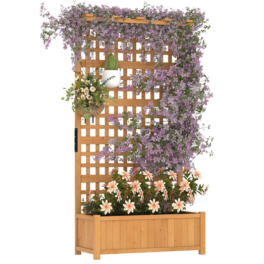 Garvee Raised Garden Bed with Trellis, 35.4" × 17.7" × 71.9" Fir Wood Planter Box with 33" × 17" Growing Bed, 4 Drainage Holes for Climbing Plants, Yellow