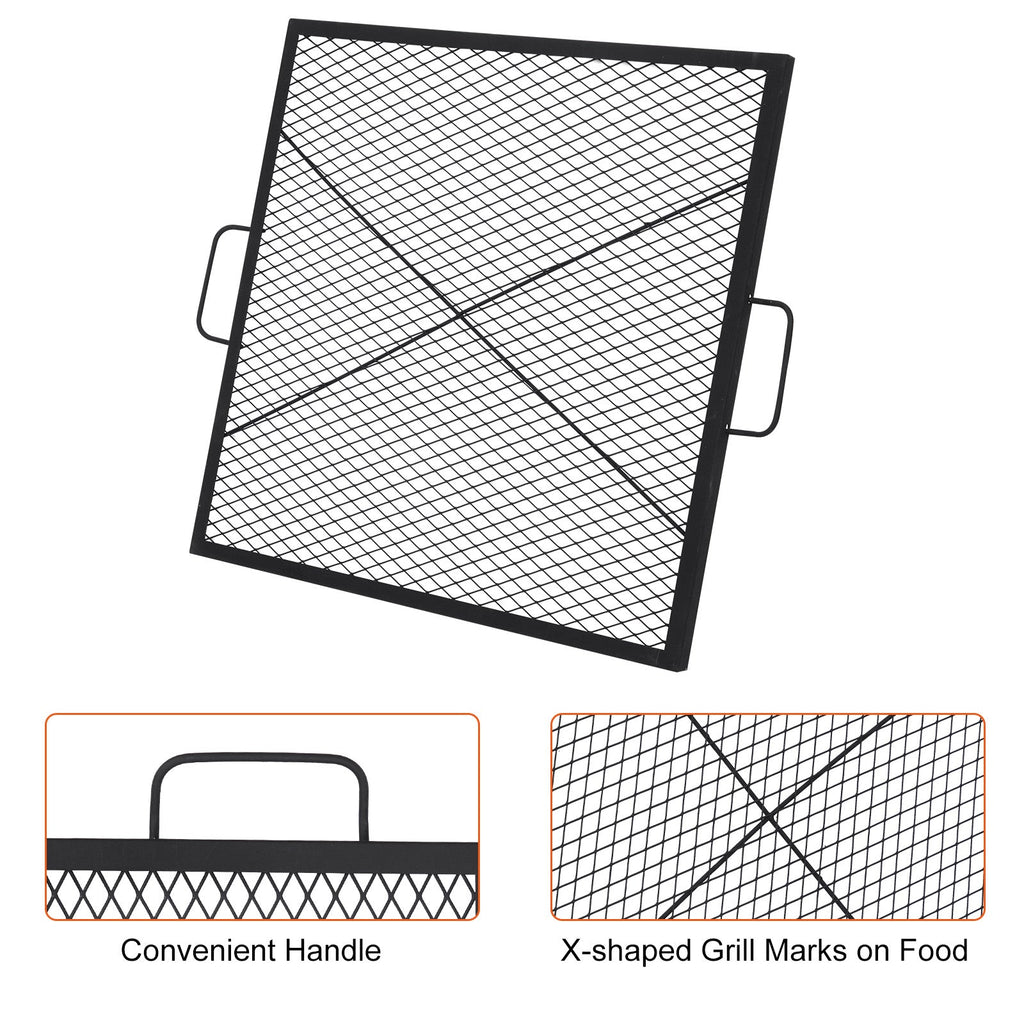Garvee 30x30 inch Square Fire Pit Grate, 44lbs Load Capacity Heavy Duty Carbon Steel Grill Grate with Handles, 1112°F/600℃ Heat Resistant Cooking Mesh for Outdoor Camping, Black