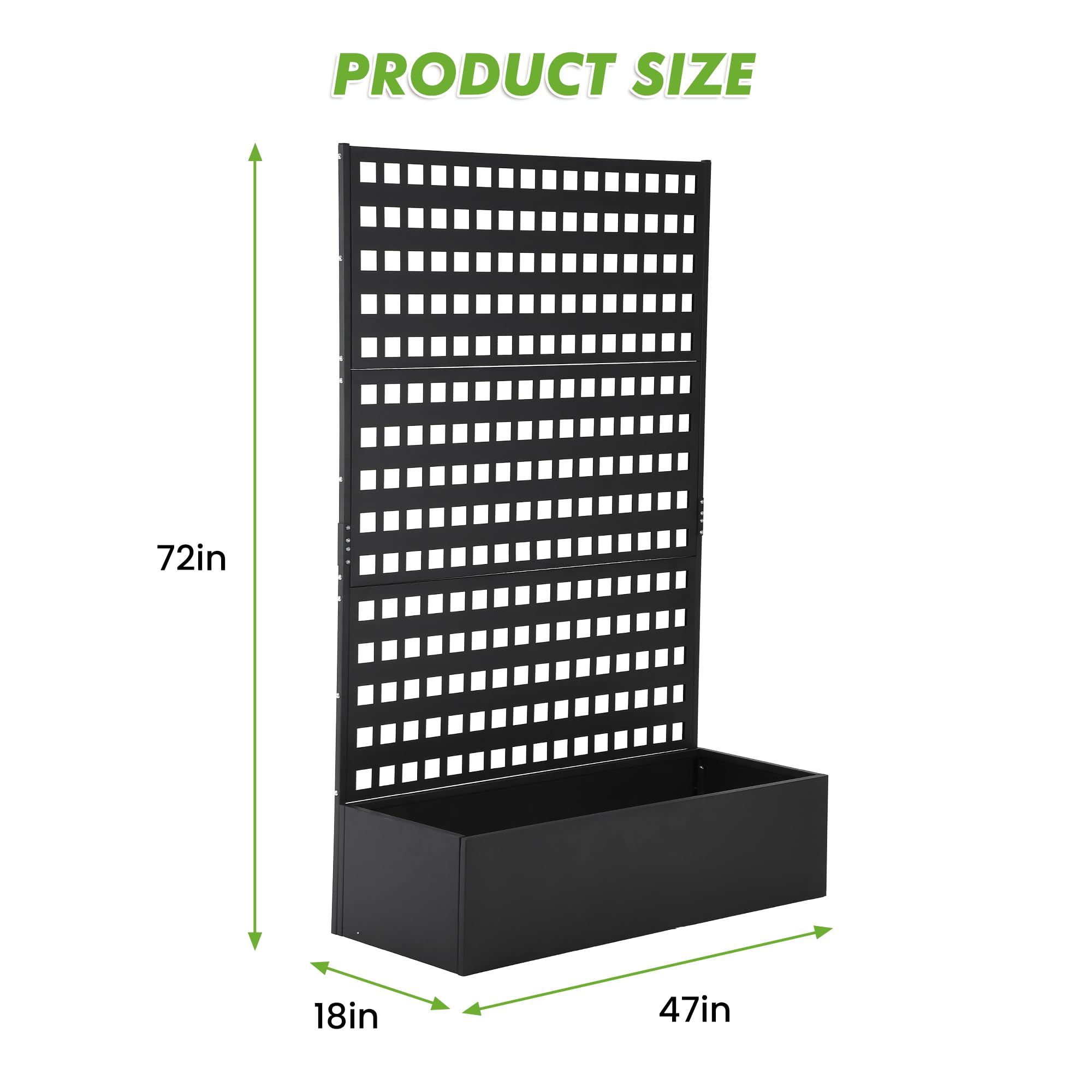 Garvee 47x18x72 Inch Metal Raised Garden Bed with Trellis - Tall Planter Box with Drainage Holes - Outdoor Garden Planter for Climbing Vegetables & Flowers