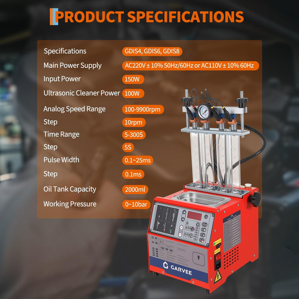 Garvee Fuel Injector Tester & Cleaner, 3-in-1 100W Ultrasonic, Resistance/Flow/Pulse Test, Adjustable 0.1-25ms Pulse Width, for 4 Cylinder Gasoline Engines, Auto Repair Tool