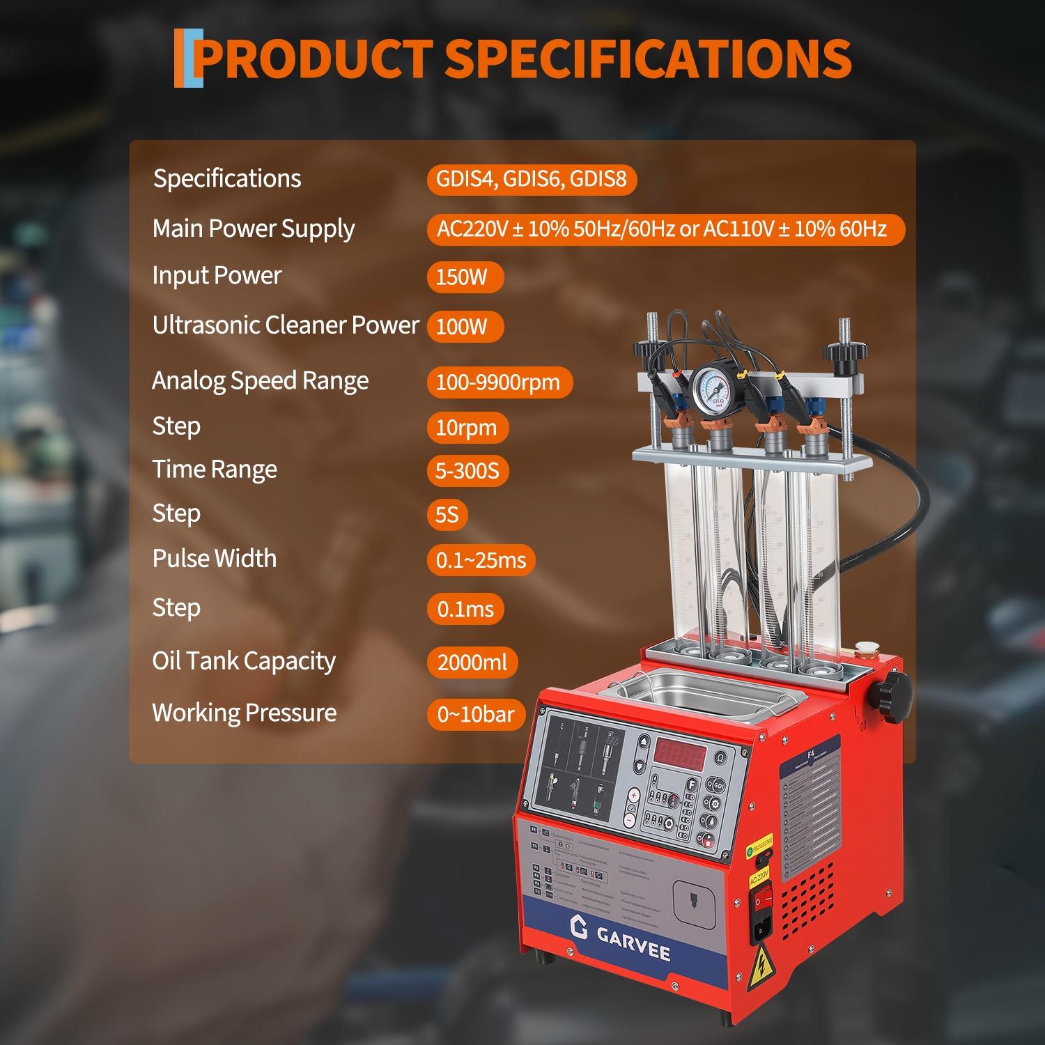 Garvee Fuel Injector Tester & Cleaner, 3-in-1 100W Ultrasonic, Resistance/Flow/Pulse Test, Adjustable 0.1-25ms Pulse Width, for 4 Cylinder Gasoline Engines, Auto Repair Tool