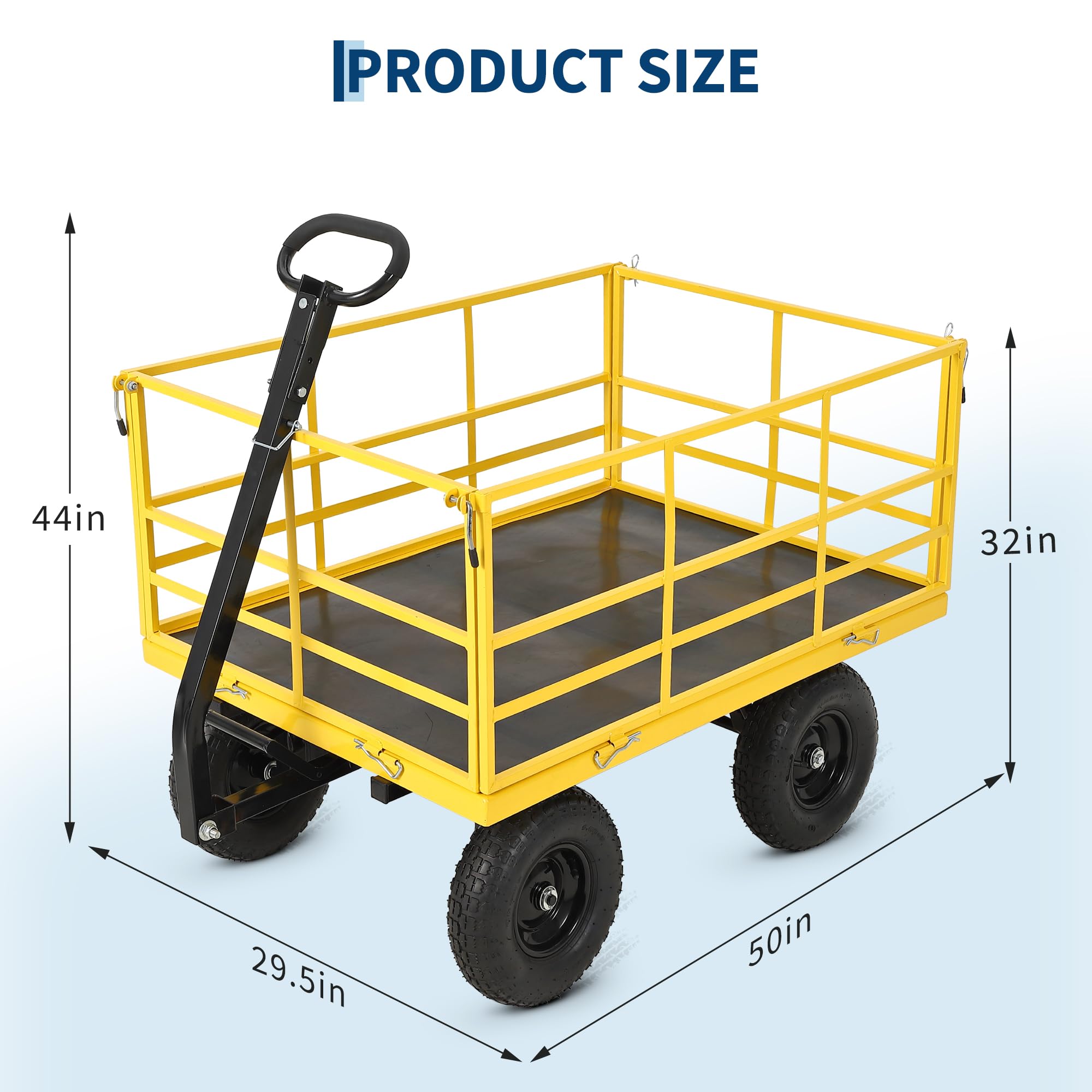 Garvee 1500 LB Garden Dump Cart with 13 in All Terrain Tires, 3-in-1 Yard Wagon Cart with Removable Side Panels, Heavy Duty Outdoor Metal Utility Wagon Yard Trailer for Outdoor Lawn, Yard, Backyard