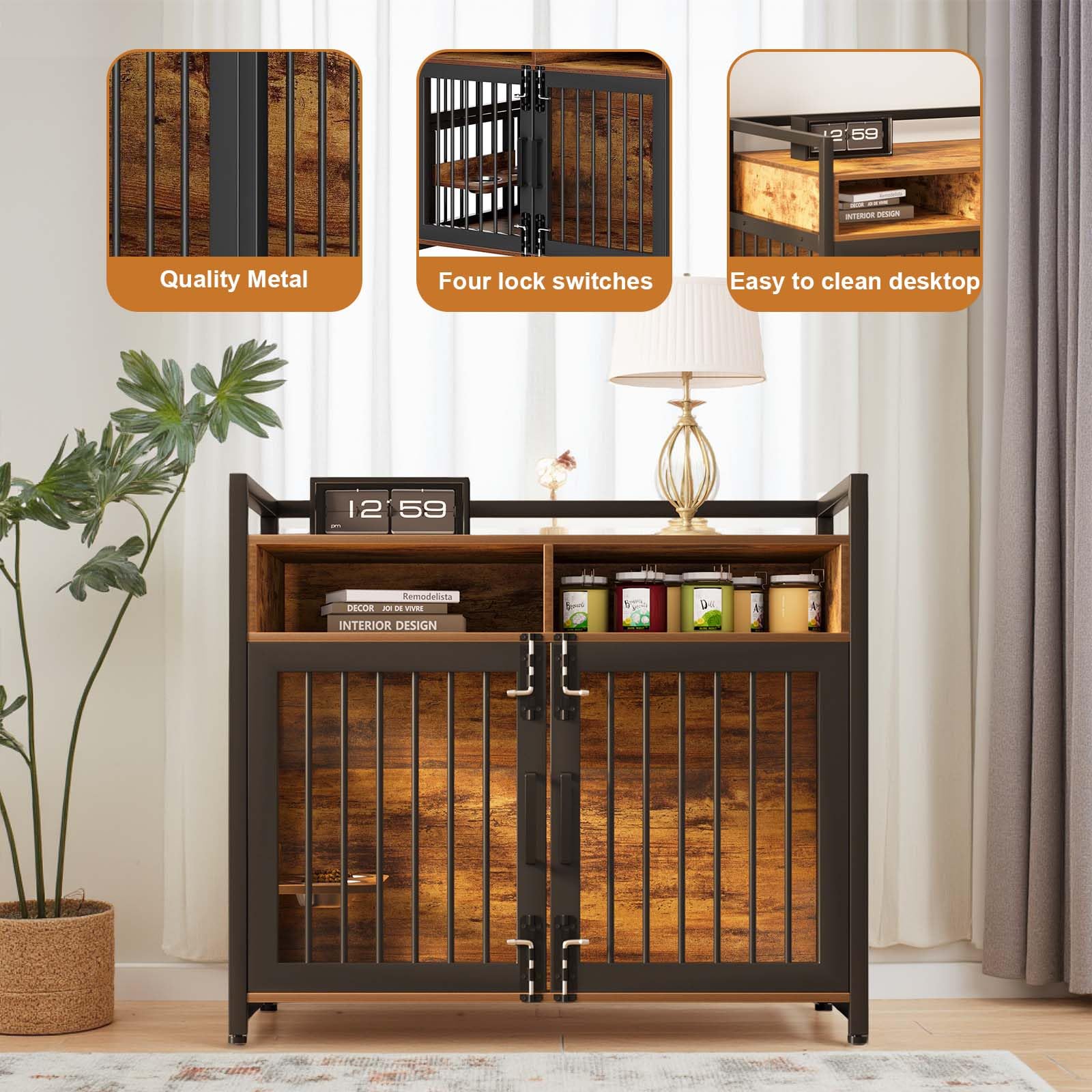 Garvee 48 Inch Dog Crate Furniture, Chew-Resistant Wooden Dog Cage Indoor with Doors, Dog House Side End Table, Heavy Duty Indoor Kennel for Medium/Large Dogs