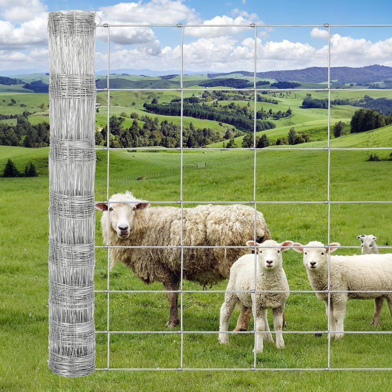 Garvee 4'x164'-Duty Galvanized Livestock Fence – Woven Wire, Hinge Knot, 14 Gauge – Secure Goats, Sheep, Hogs – Durable Farm & Pasture Perimeter Fencing