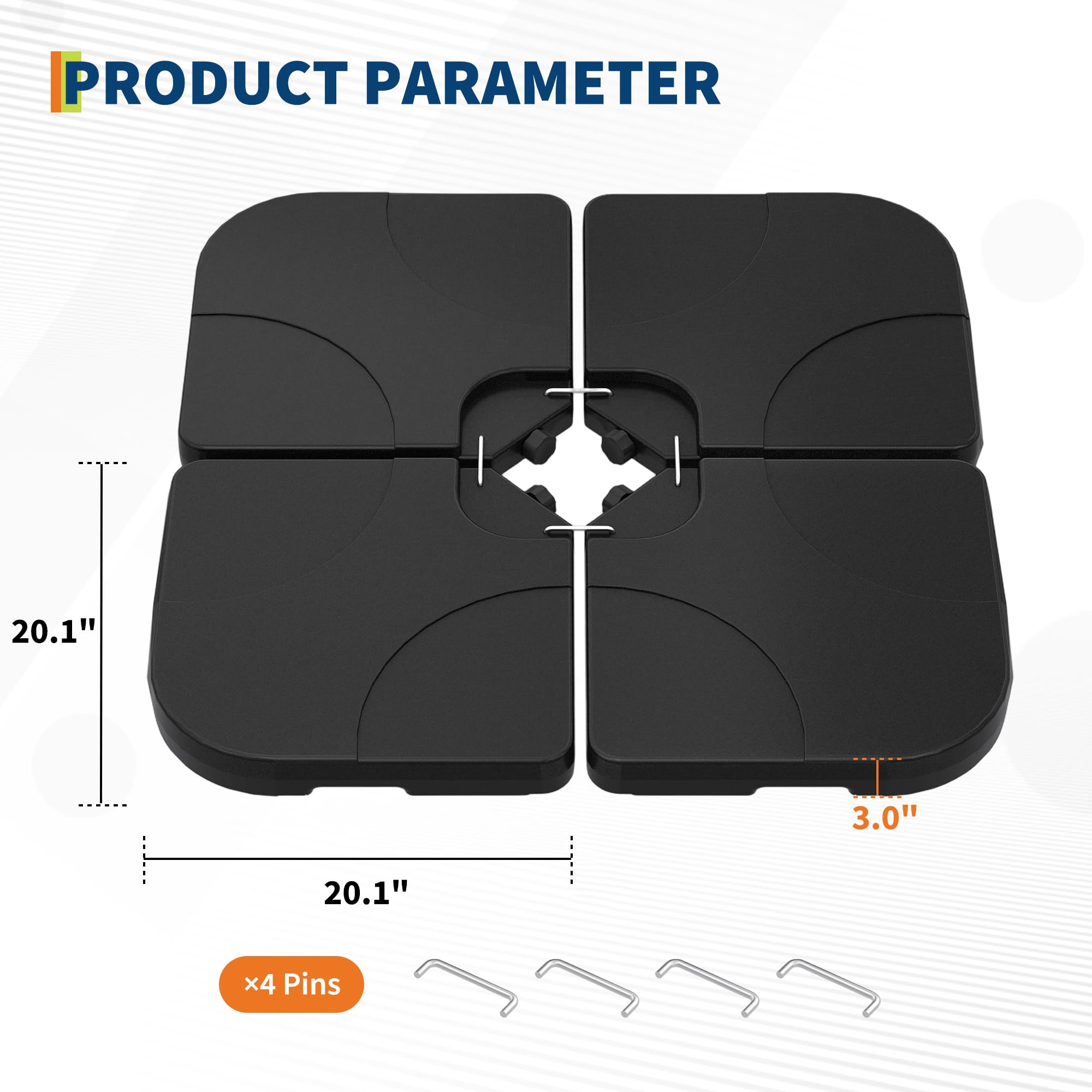 Garvee Heavy Duty Cantilever Umbrella Base, 4-Piece 230 LB Water & Sand Fillable HDPE Weight Plates with Lock Pins for Offset Patio Umbrellas, Black