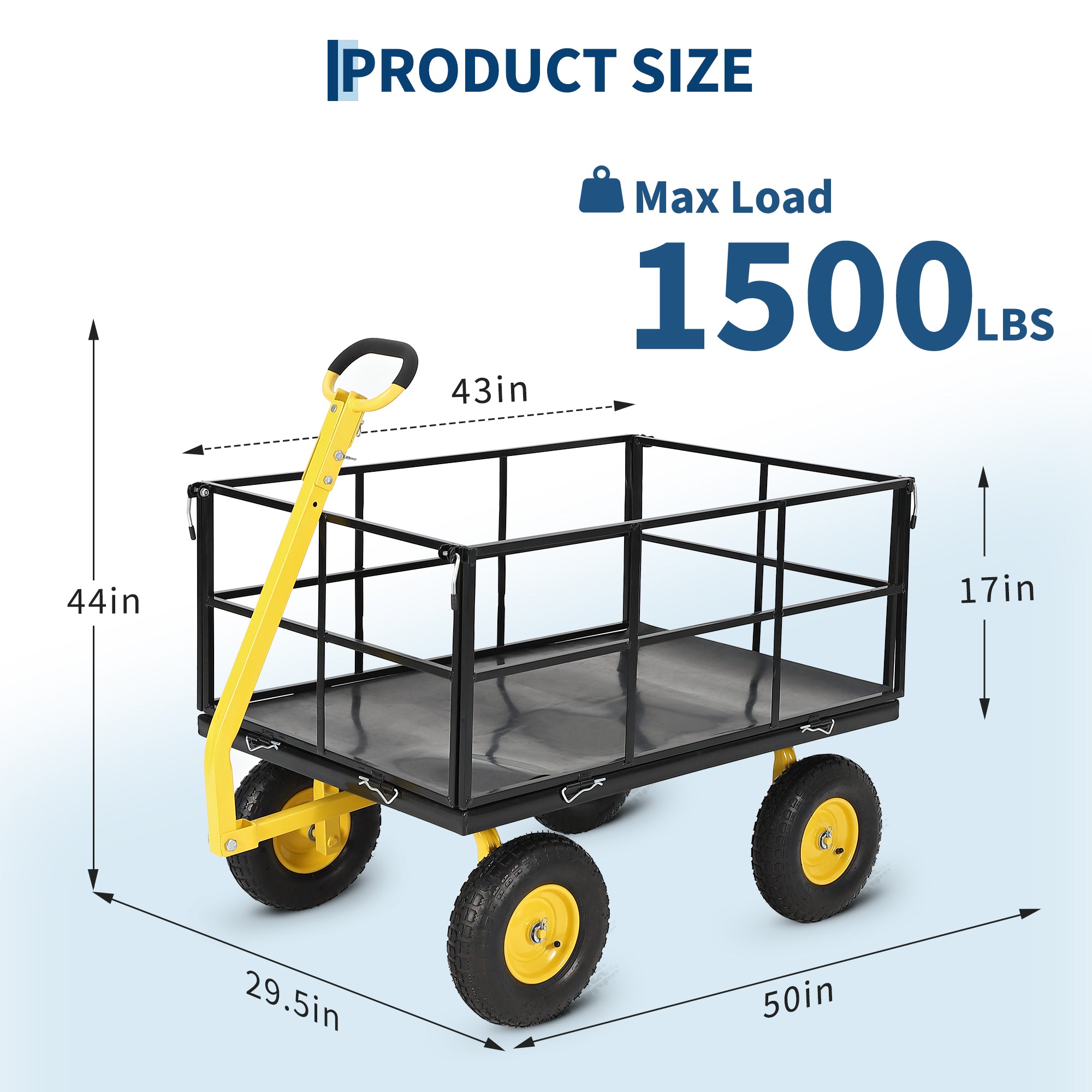 Garvee Heavy Duty 1500 lbs Steel Garden Cart – 3-in-1 Outdoor Utility Wagon with Removable Mesh Sides, 13" All-Terrain Wheels, 180° Rotating Handle – Lawn, Garden, Plant & Tool Transport – 13-inch wheels, yellow rims + black frame + yellow handlebars