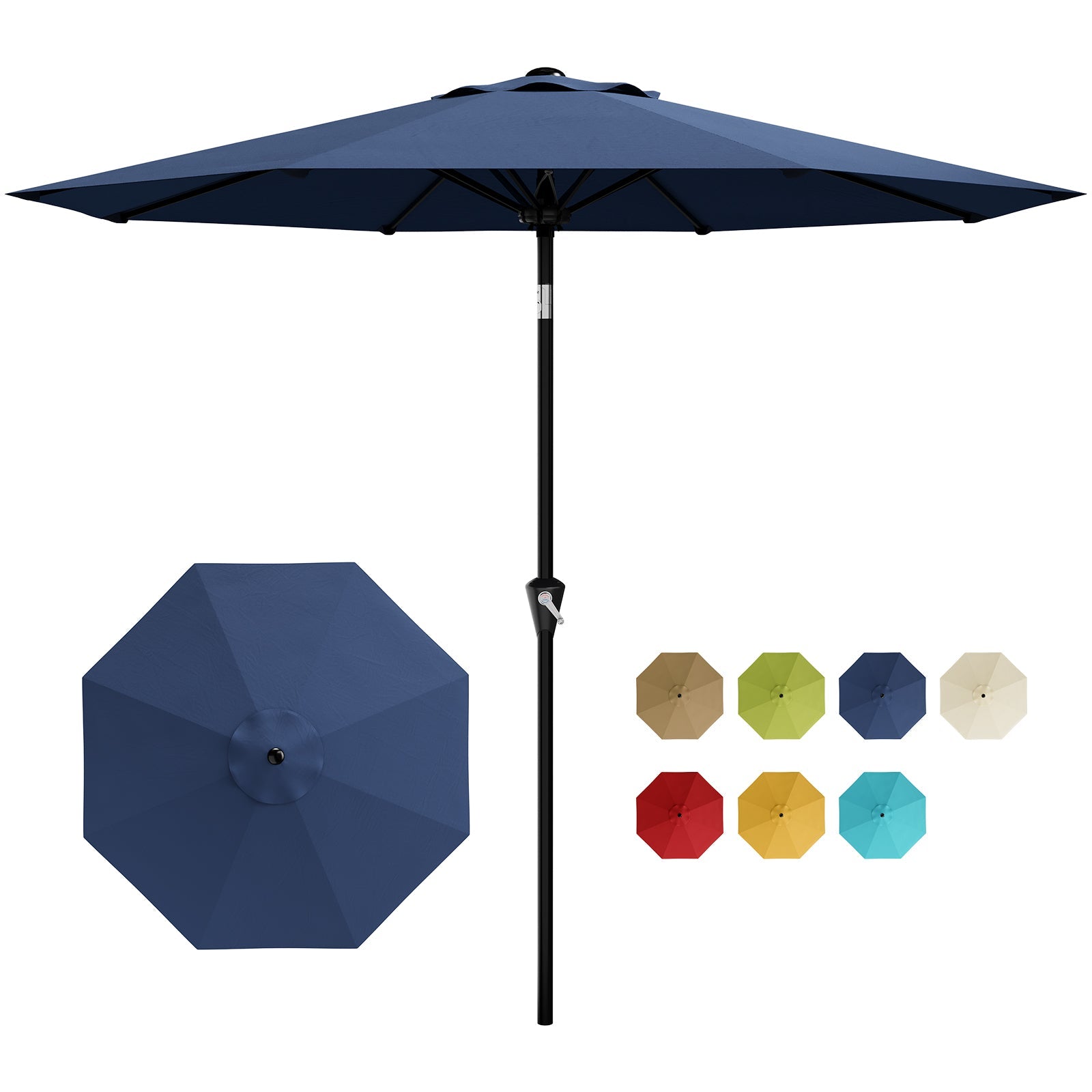 Garvee Navy Blue 10FT Patio Umbrella for Outdoor Table – Waterproof Market Umbrella with Smooth Crank Lift, Push Button Tilt, 8 Sturdy Ribs, UV Protection – For Pool, Deck, Garden, Yard