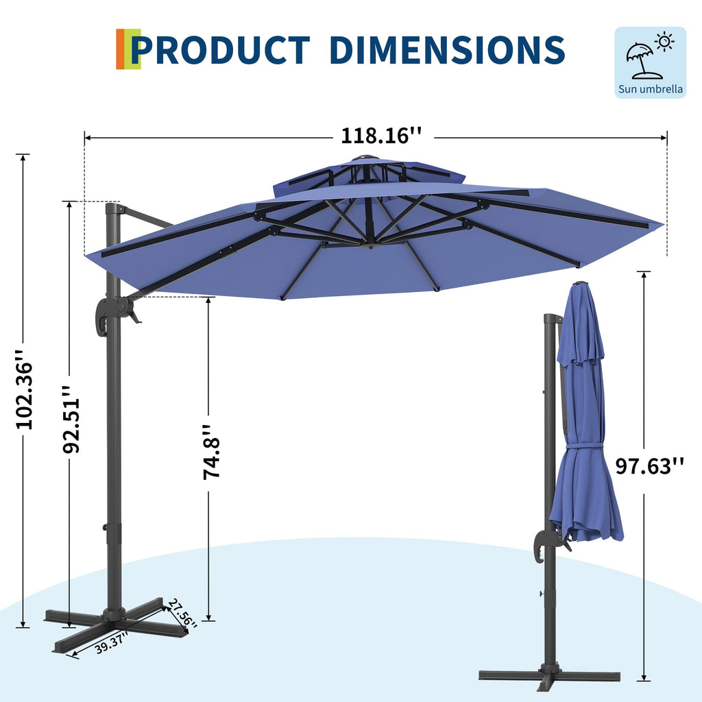 Garvee 10FT Offset Cantilever Patio Umbrella – 360° Rotation, Easy Tilt, UV Protection, Fade-Resistant Polyester – Large Outdoor Sun Shade Parasol for Pool, Deck, Garden, Backyard, Navy Blue