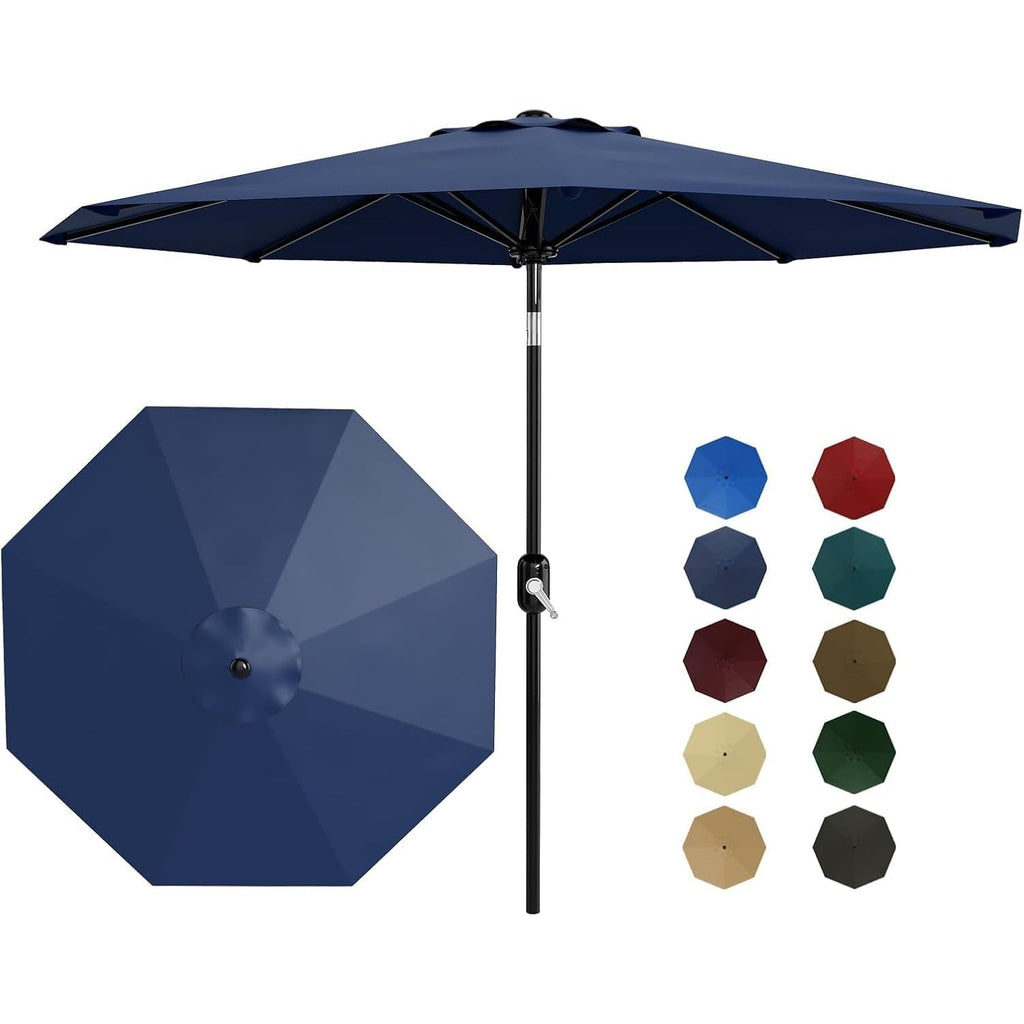 Garvee 9' Patio Table Umbrella, Crank Lift & Push Button Tilt, UV-Resistant Vented Market Umbrella with 8 Iron Ribs for Pool, Deck, Yard & Garden, Navy Blue