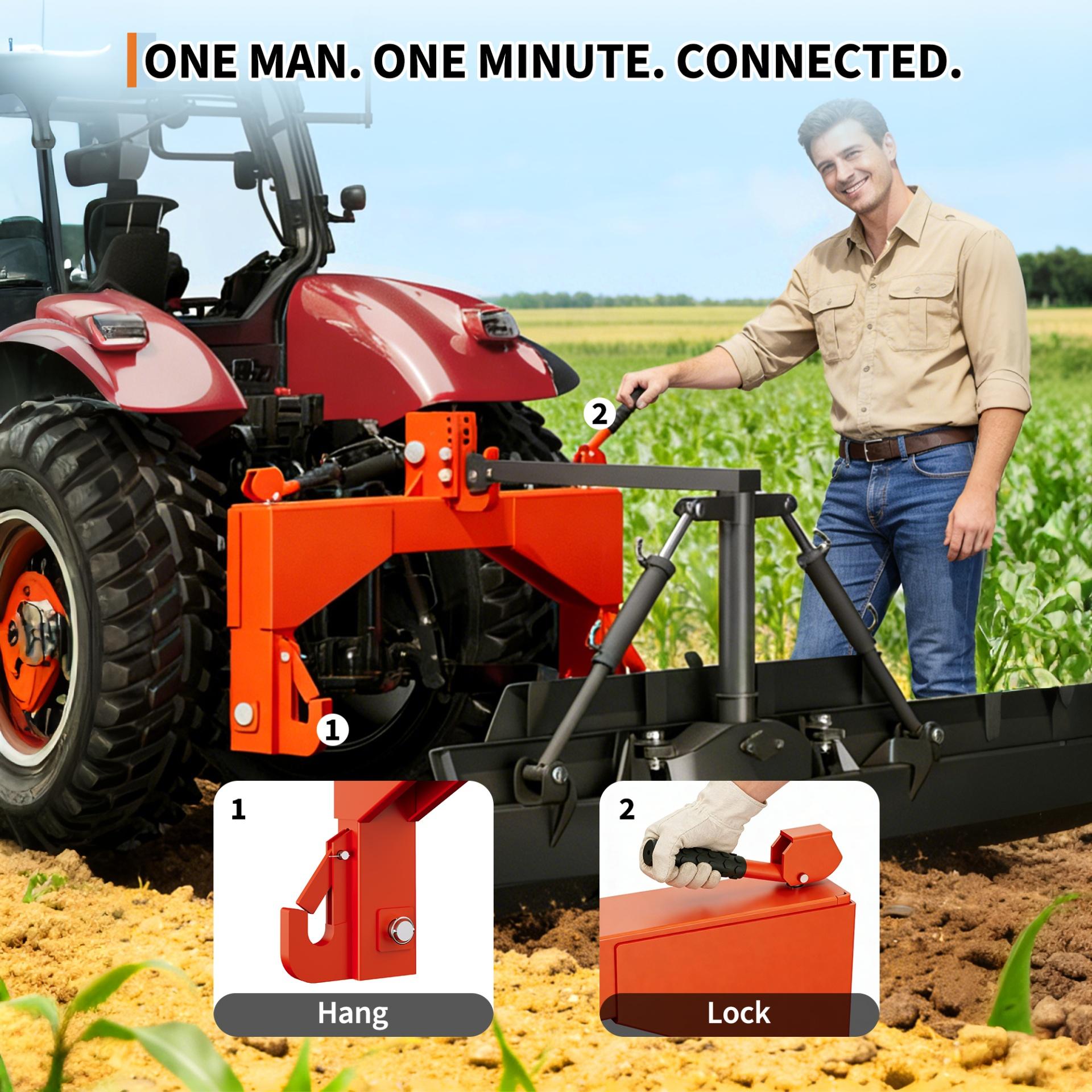 Garvee Heavy Duty 4000lbs 3-Point Quick Hitch for Category 2 Tractors - 5-Level Adjustable Bolt - 2" Receiver - Compatible with Cat 2 Implements - Farm Attachment - Orange