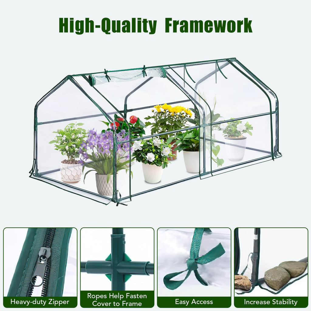 Garvee Portable Mini Greenhouse 71" × 36" × 36", 0.09 mm Clear PVC Cover, 16 mm Steel Frame and Roll-Up Zipper Door for Patios and Gardens