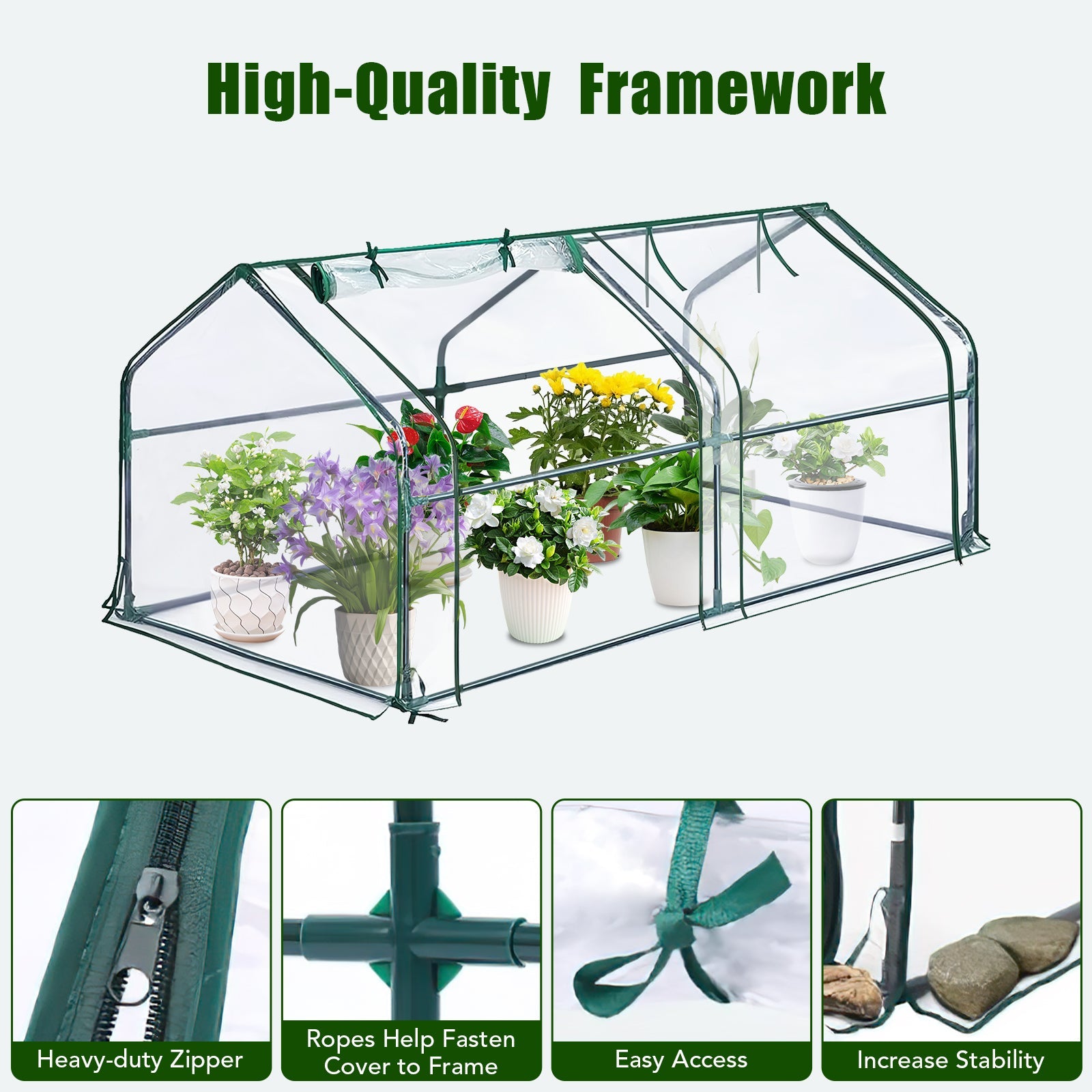 Garvee Portable Mini Greenhouse 71" × 36" × 36", 0.09 mm Clear PVC Cover, 16 mm Steel Frame and Roll-Up Zipper Door for Patios and Gardens