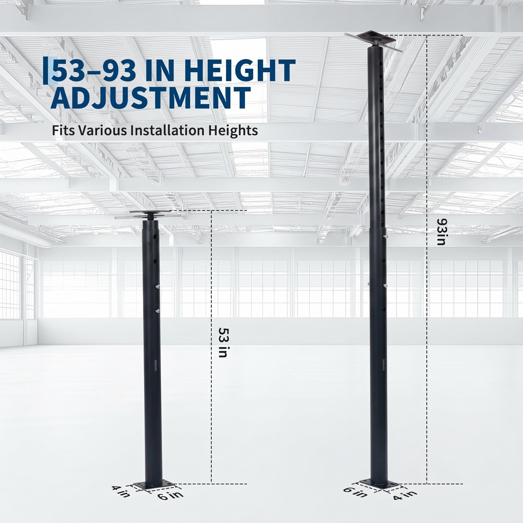 Garvee Heavy Duty Adjustable House Floor Jack Posts, 2 Pack - 53-93in Height, 18,000 lbs Capacity - Steel Support Jacks for Joist Beam Lifting in Basement Construction - Deep Black, 53-93in