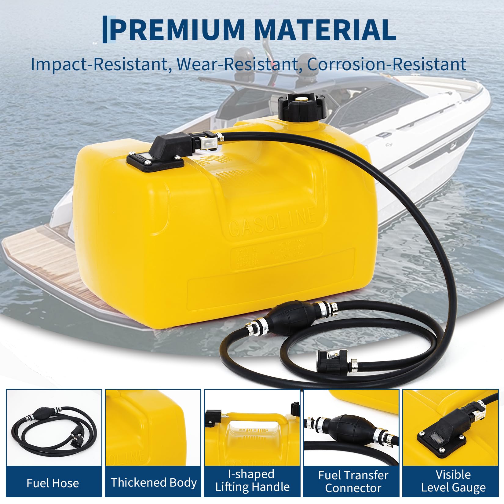 Garvee Durable Portable Marine Fuel Tank for Outboard Motors – 3 Gallon Capacity, L-Shaped Handle, Transfer Line Included, Leak-Proof, Corrosion & Heat Resistant – Ideal for Boat Maintenance, Fuel Injector/Gas, Power Equipment