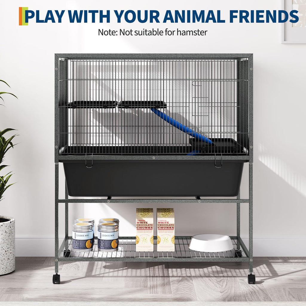 Garvee Ferret Cage, 40.4" h Large Ferret Nation Cage with 3 Removable Platforms, Deep Tray, Storage Shelf, Metal Small Animal Cages on Wheels for Sugar Glider, Guinea Pigs, Chinchillas, Rabbit