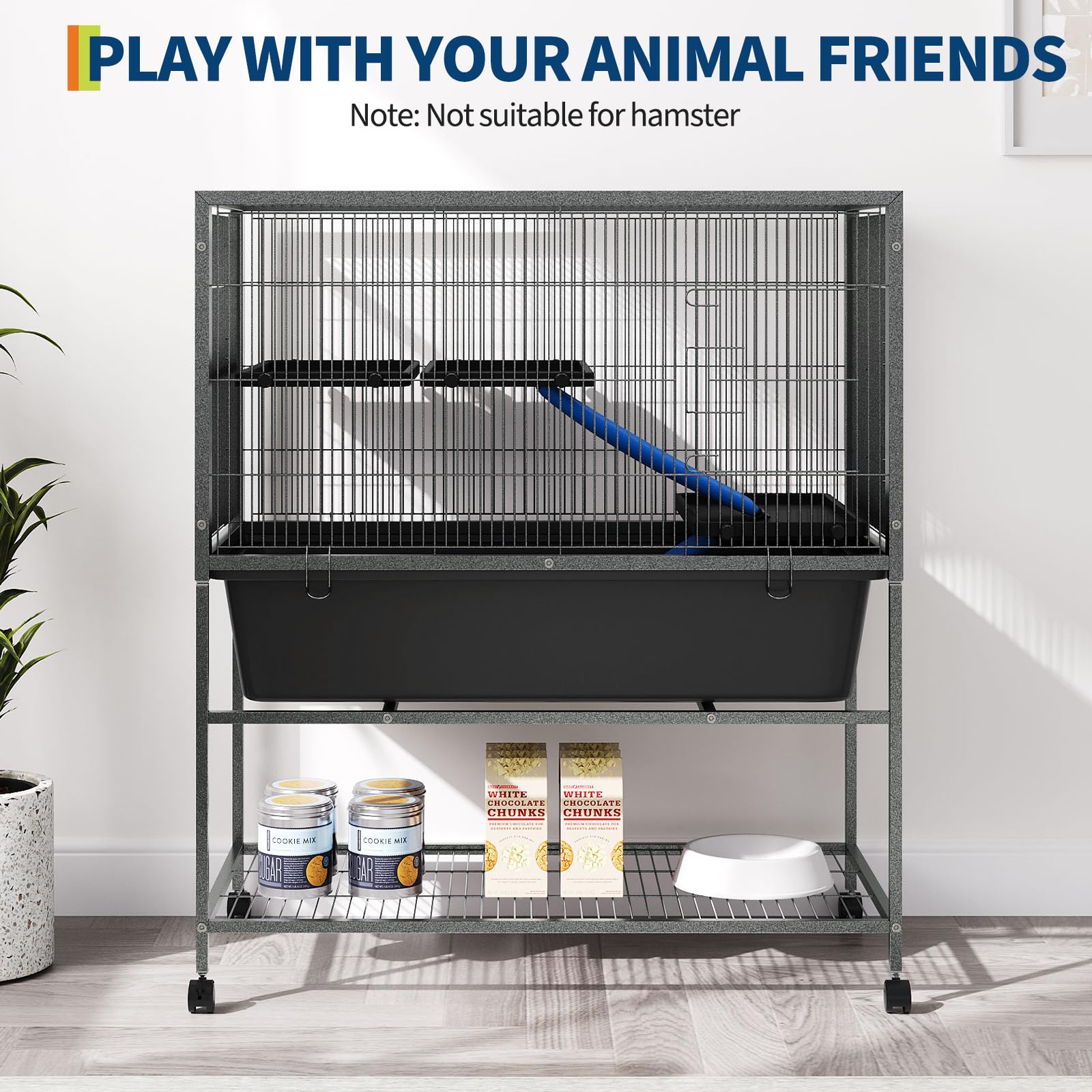 Garvee Ferret Cage, 40.4" h Large Ferret Nation Cage with 3 Removable Platforms, Deep Tray, Storage Shelf, Metal Small Animal Cages on Wheels for Sugar Glider, Guinea Pigs, Chinchillas, Rabbit