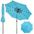 Garvee 9 FT Solar LED Patio Umbrella, Outdoor Market Table Umbrella with Tilt & Crank, 32 Lights, 8 Iron Ribs, UV Sun Shade for Garden, Deck & Pool, Blue
