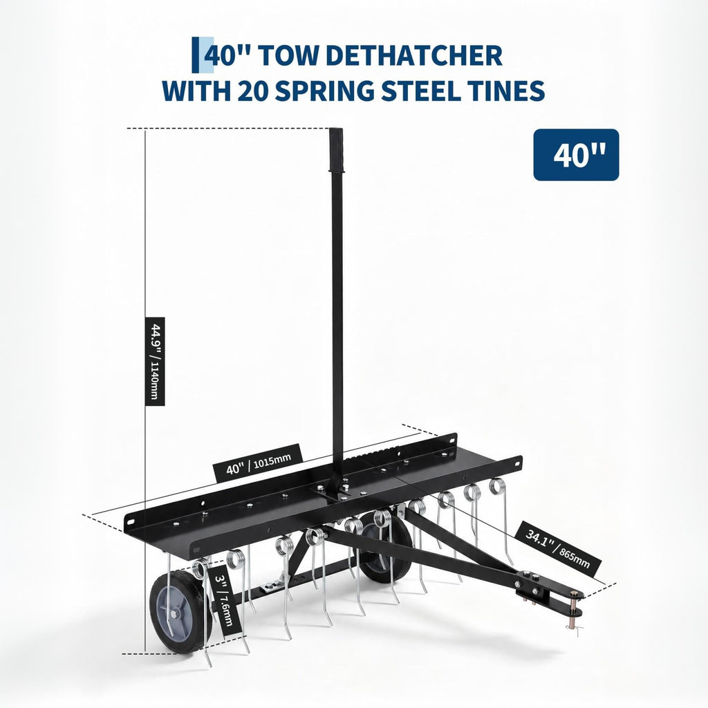 Garvee 40" Tow Behind Lawn Dethatcher, 20 Spring Steel Tines and Ballast Tray for Riding Mowers