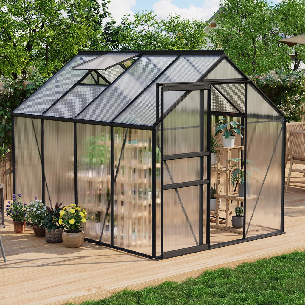 Garvee 6 x 8 FT Polycarbonate Greenhouse with Aluminum Frame, Sliding Door & Adjustable Roof Vent, Heavy-Duty Outdoor Greenhouse for Backyard, Garden, Patio