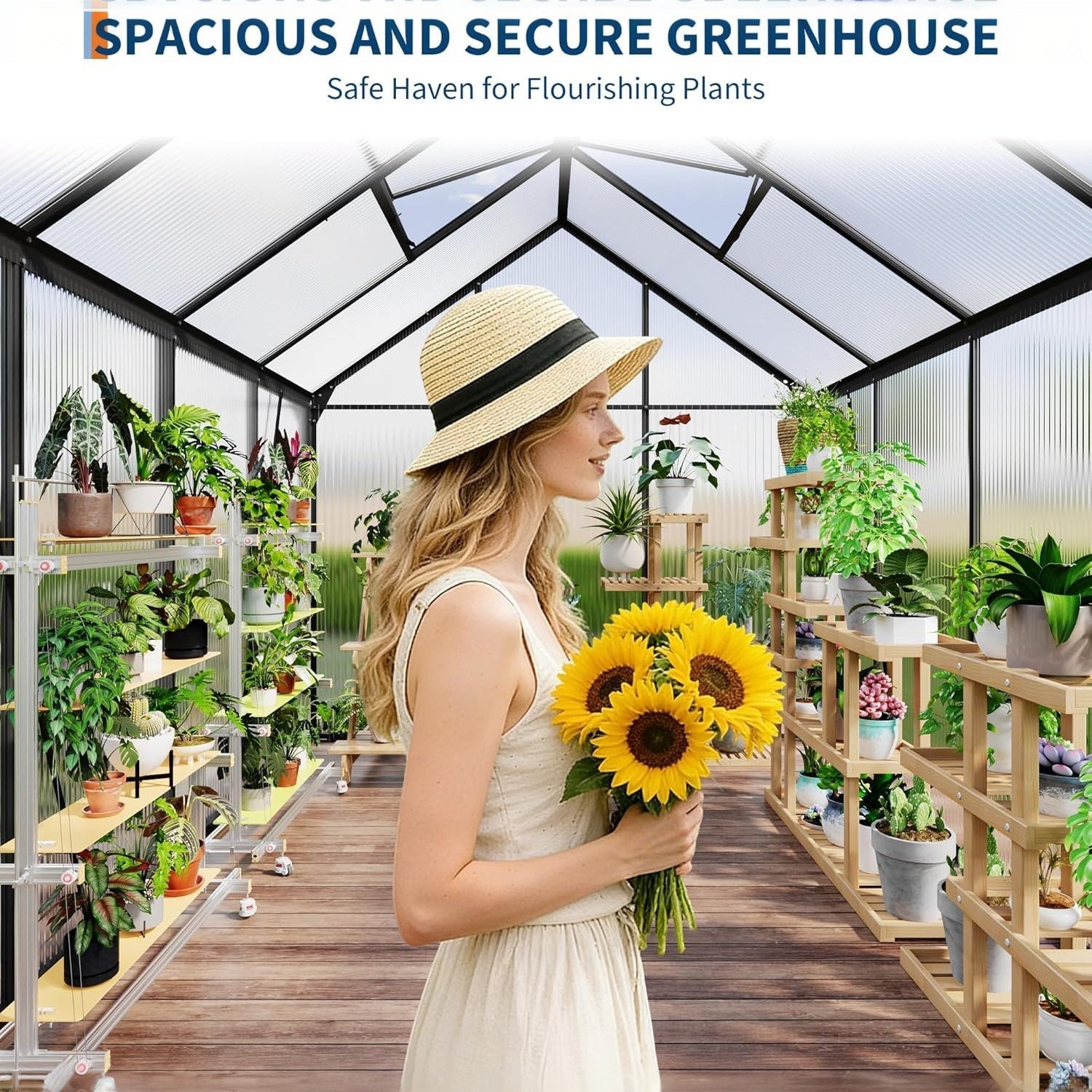 Garvee Large Polycarbonate Greenhouse for Outdoors - Durable Aluminum Frame, Sliding Lockable Door, Roof Vent, Ground Stakes - Ideal for Backyard, Patio, Lawn - 6x8 FT - Black Oxidation