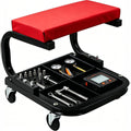 Garvee Heavy Duty Rolling Mechanic Creeper Seat – 250 lbs Capacity – Padded Garage Workshop Stool – Built-in Tool Tray – Comfortable & Durable, Black Red