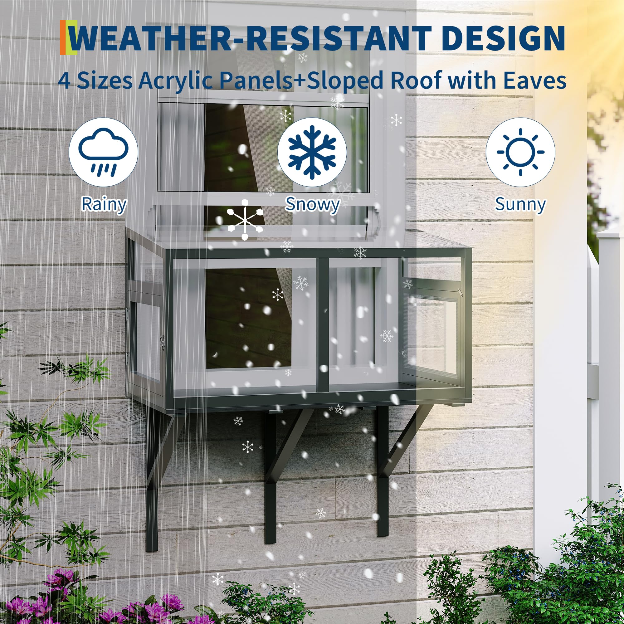 Garvee Cat Window Box Enclosure, Weatherproof Catio Windows Enclosure for Sunbathing, Birdwatching & Napping, Large Cats Window Perch for Sunbathing & Birdwatching