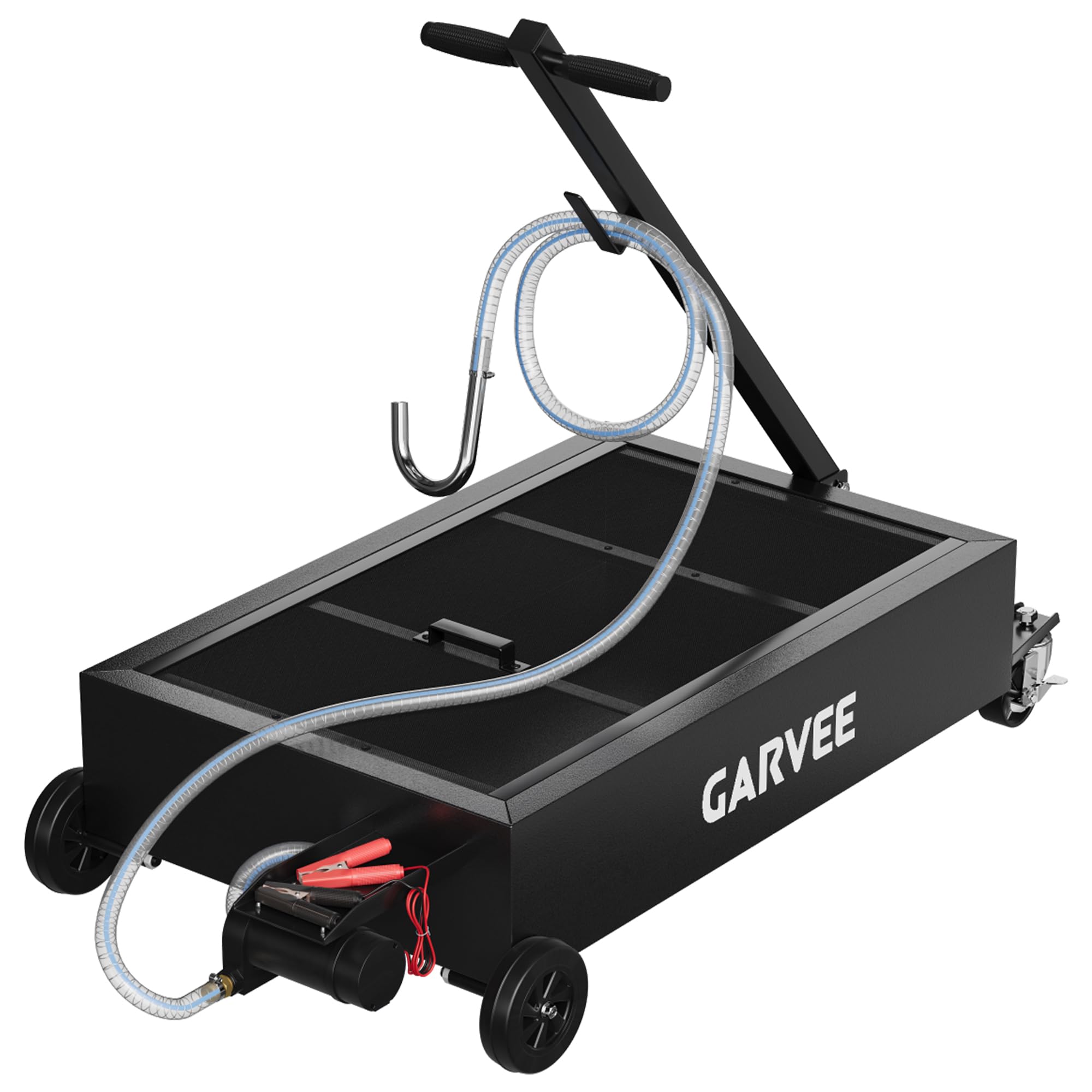 Garvee 15-Gallon Low-Profile Oil Pan with 12V Pump & 8 GPM Flow, Carbon Steel, Lockable Casters, 2m Hose - Cars, SUVs, Motorcycles