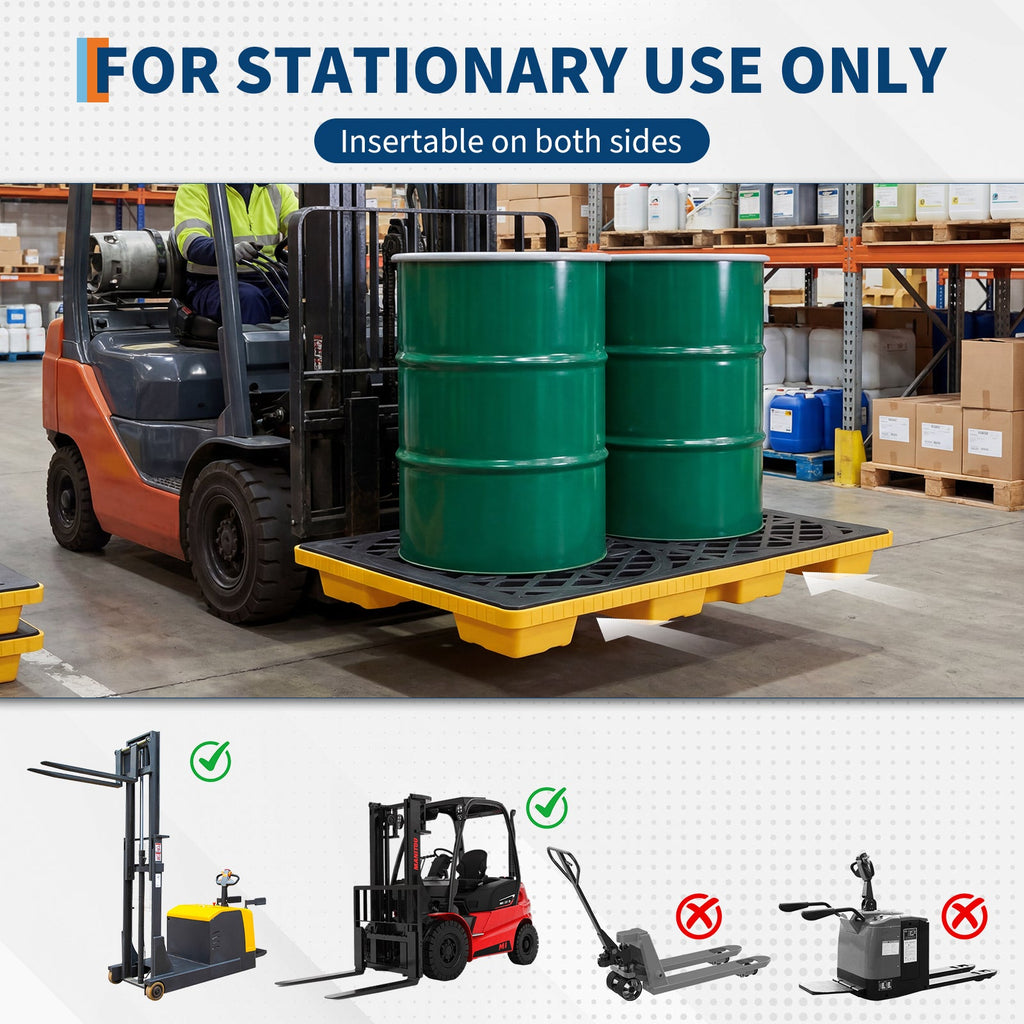 Garvee Heavy-Duty Secondary Spill Pallet for 2 Drums – 2000 lbs Capacity – Modular Forkliftable Plastic Containment Tray – Industrial Oil & Chemical Safety – Size: 48 x 24 x 4 Inches