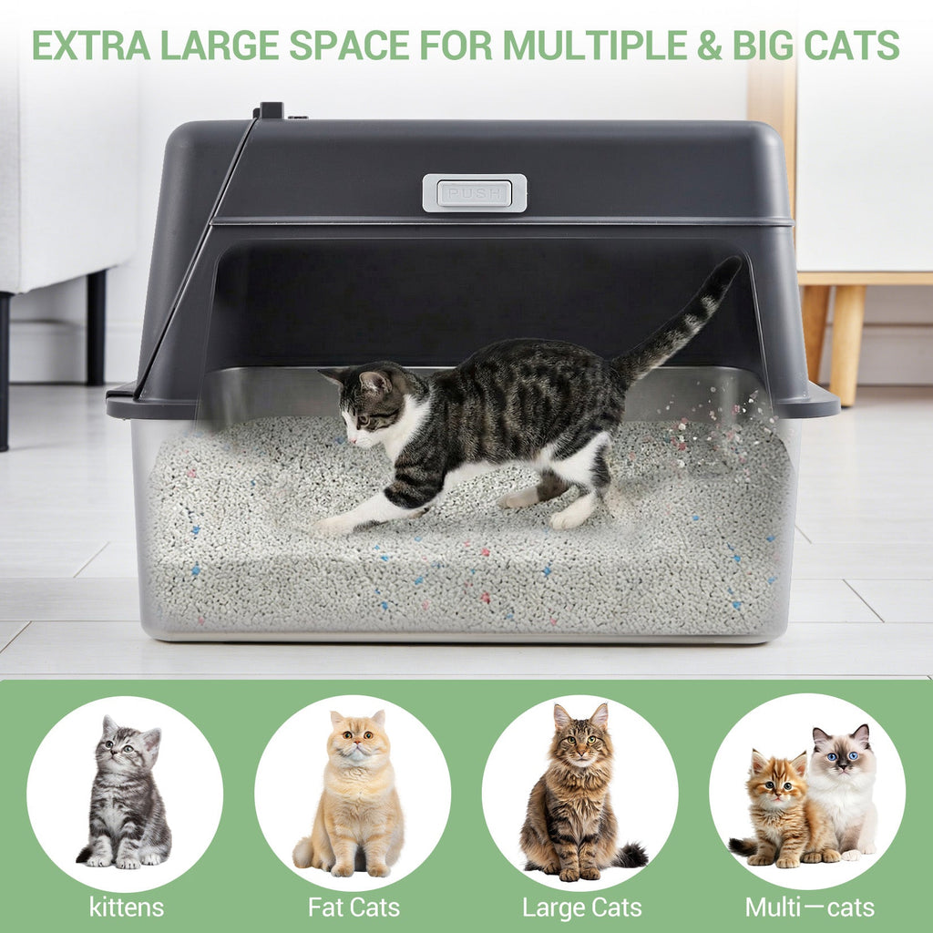 Garvee Stainless Steel Cat Litter Box - Enclosed Design, 15cm Depth, Dark Gray, Durable Cat Litter Container, Cat Toilet Box