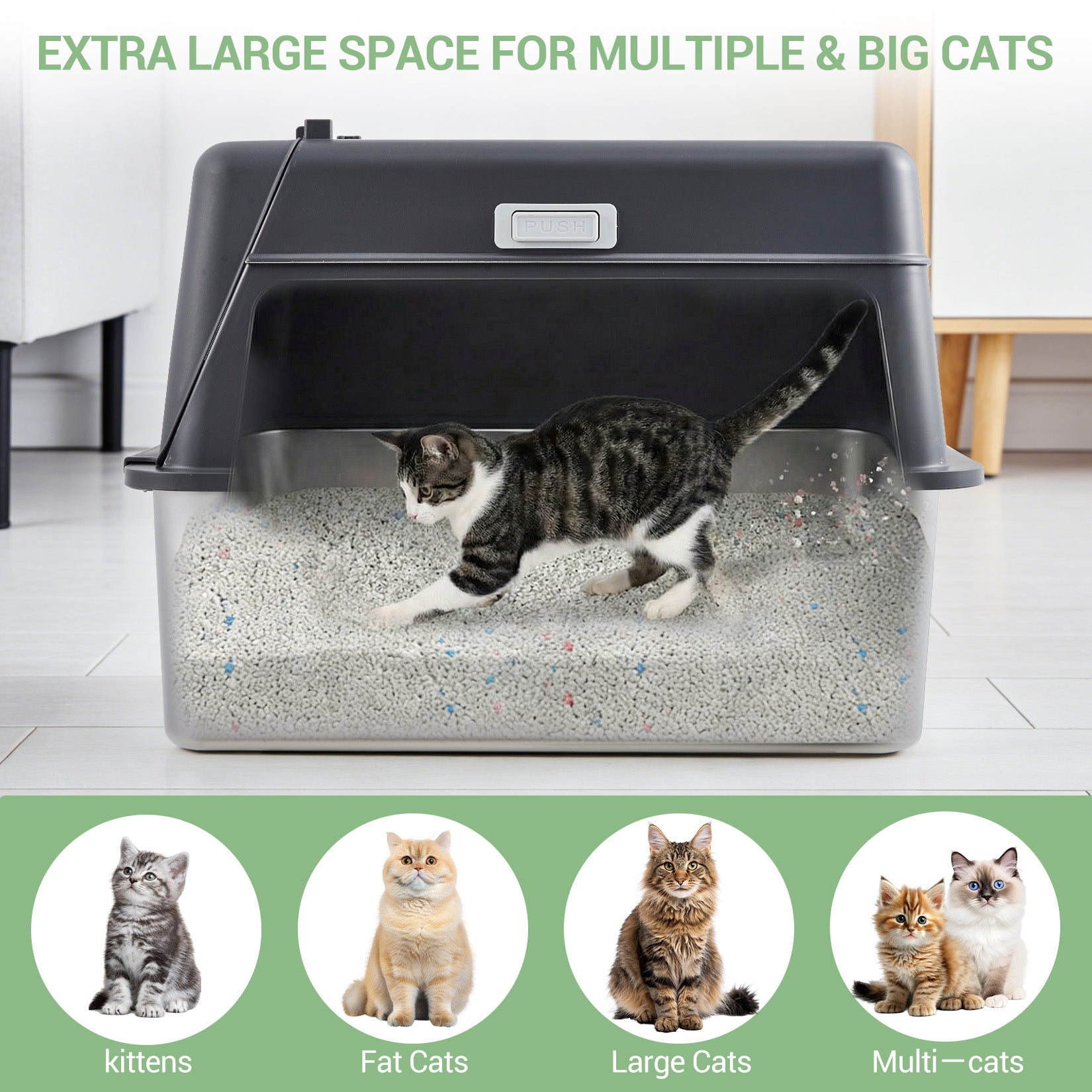 Garvee Stainless Steel Cat Litter Box - Enclosed Design, 20cm Depth, Dark Gray, Durable Cat Litter Container, Cat Toilet Box