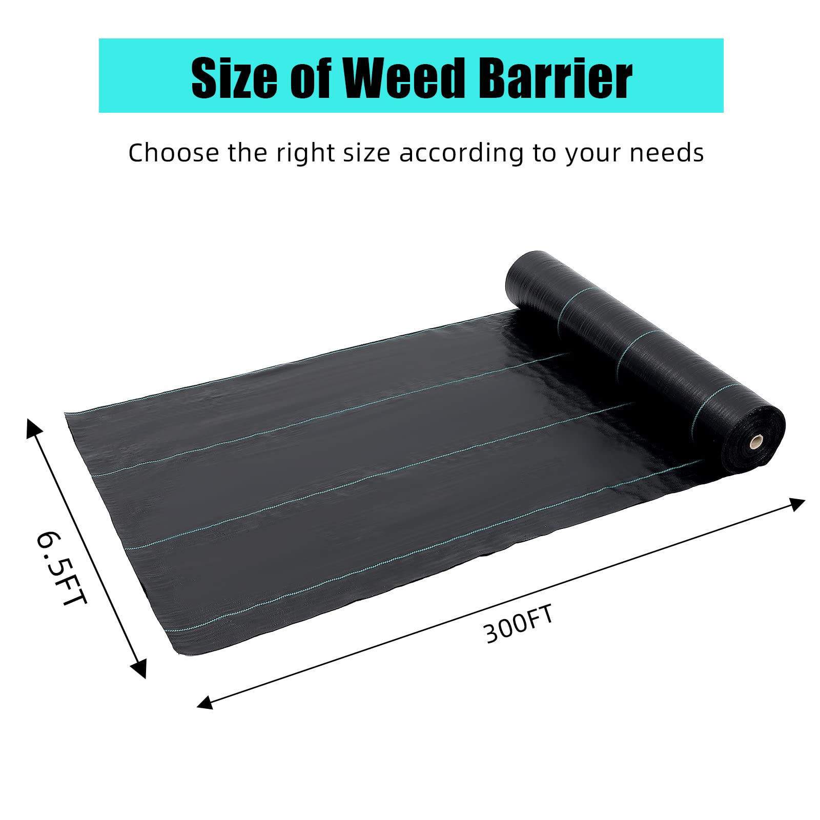 Garvee Weed Barrier Landscape Fabric 6.5×300 ft, 3.0 oz Woven PP Ground Cover, 1950 sq ft Weed Block for Garden Beds Paths