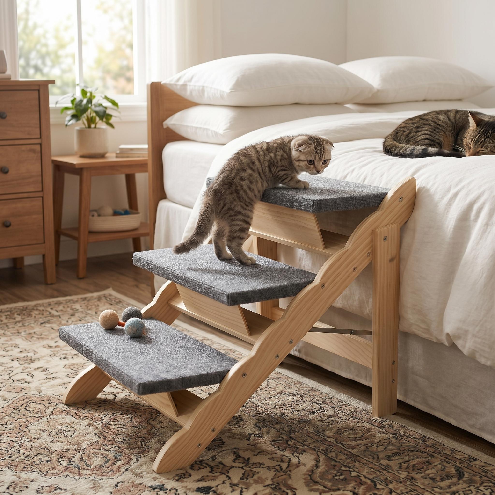 Garvee Wood Pet Stairs, 3-Step Dog Stairs for Beds, Sofa & Cars, 150 lbs Load Capacity, Folded Flat Design, Stable and Sturdy Dog & Cat Step Ladder for for Older Pets and Puppies